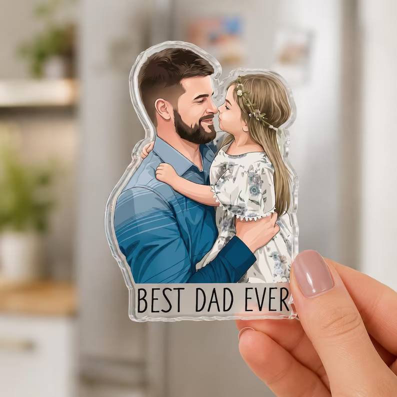 Personalized Portrait From Photo Dad And Kids Acrylic Fridge Magnet For Father's Day HO82 902572 - Image 8