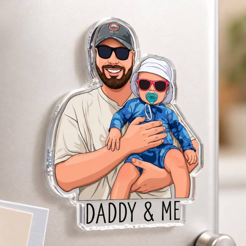 Personalized Portrait From Photo Dad And Kids Acrylic Fridge Magnet For Father's Day HO82 902572 - Image 9
