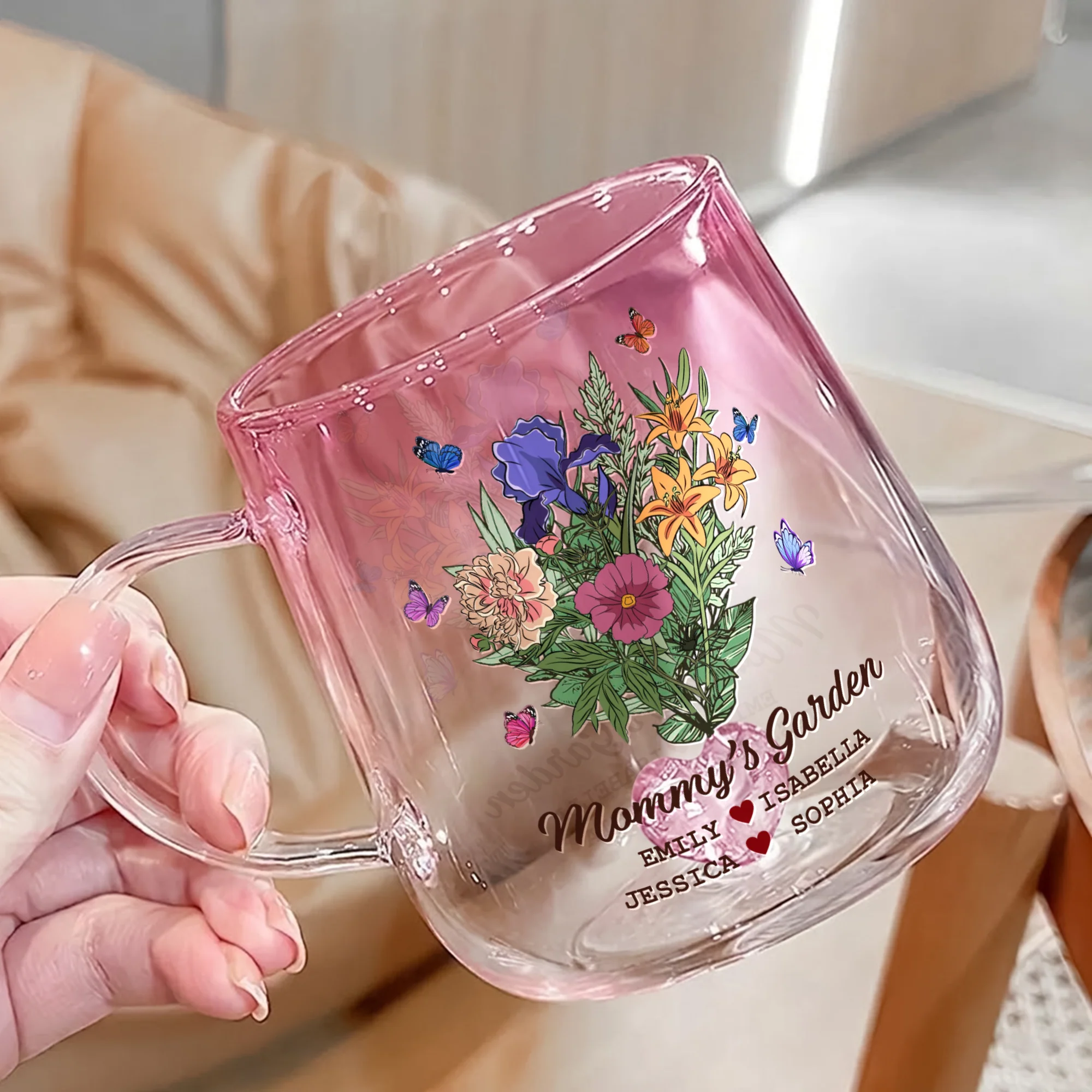 Personalized The Garden Of Grandma Pink Gradient Glass Mug - Gift For Grandma, Mom, Mother's Day HO82 901750 - Image 3