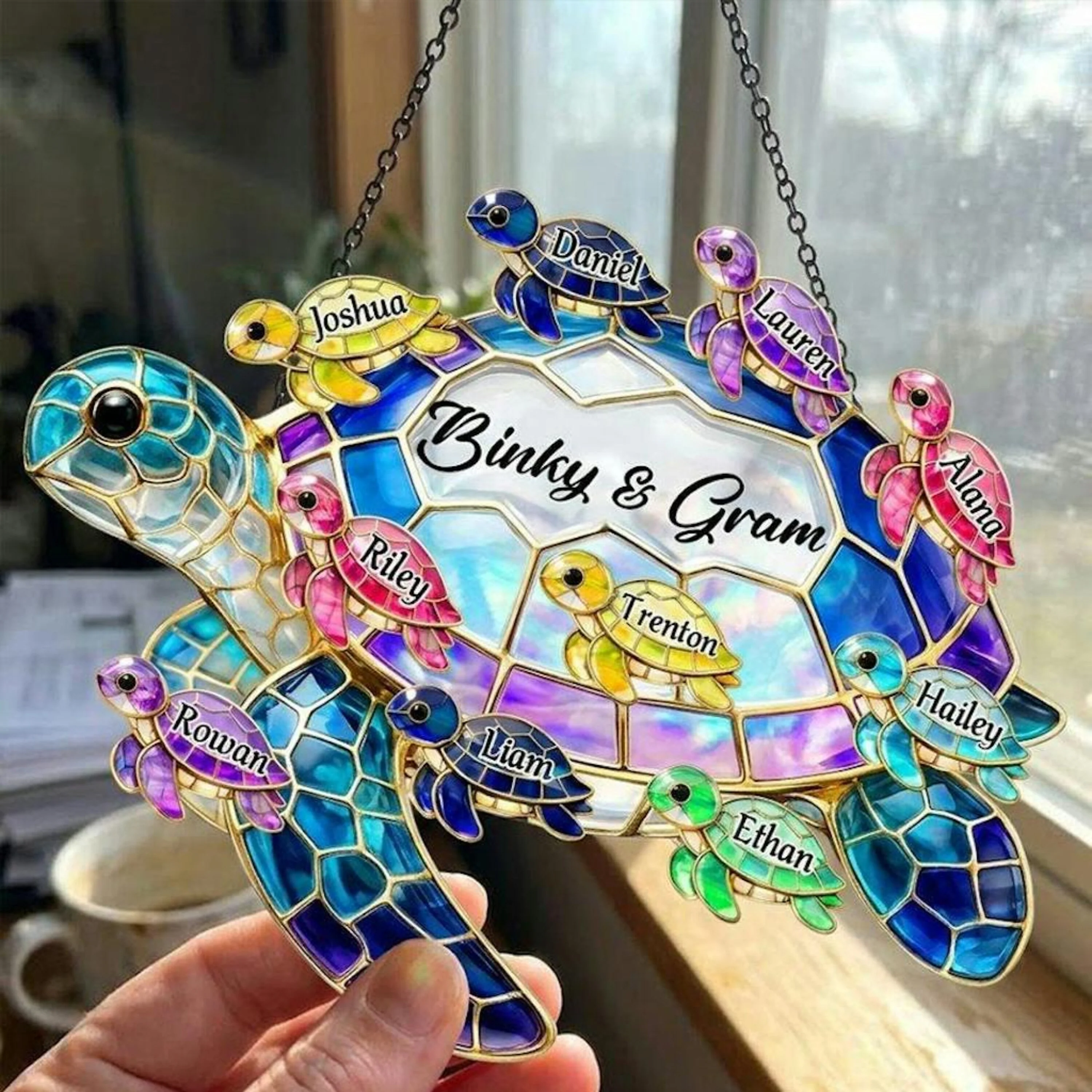Personalized Turtle Window Hanging Suncatcher Ornament - Gift For Mother's Day HO82 902134 - Image 2