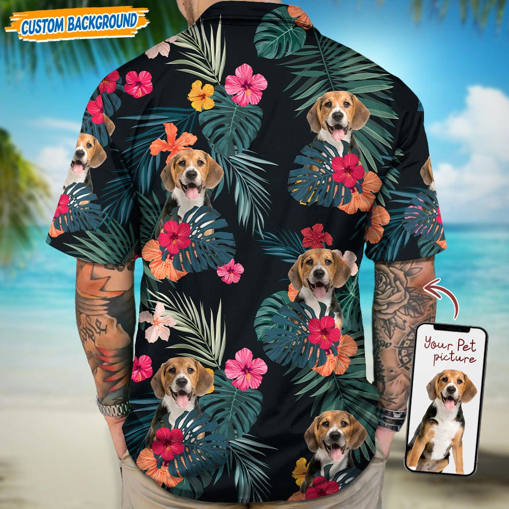 Upload Dog Cat Photo With Flowers And Leaves Pattern Hawaiian Shirt T368 889458 - Image 3