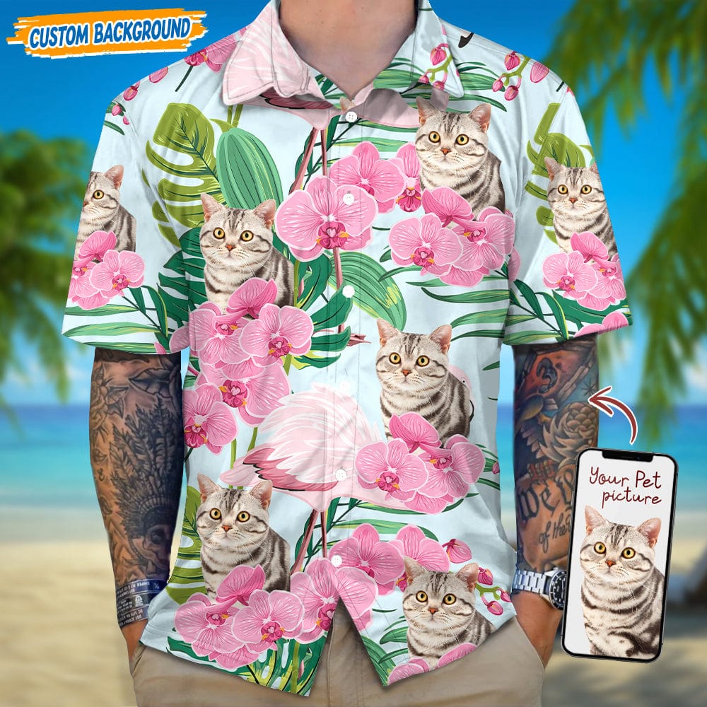 Personalized Upload Dog Cat Photo Orchid Flower Hawaiian Shirt T368 889460 - Image 2