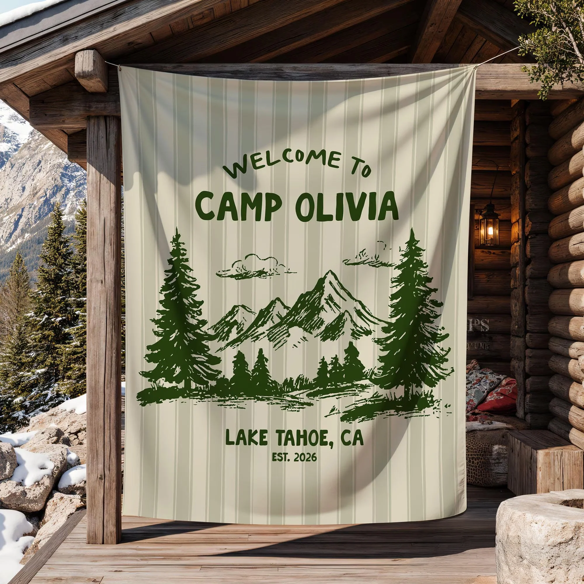 Personalized Welcome To Camp Tapestry Banner - Decorations Camping Decor, Bachelorette Banner HO82 903046