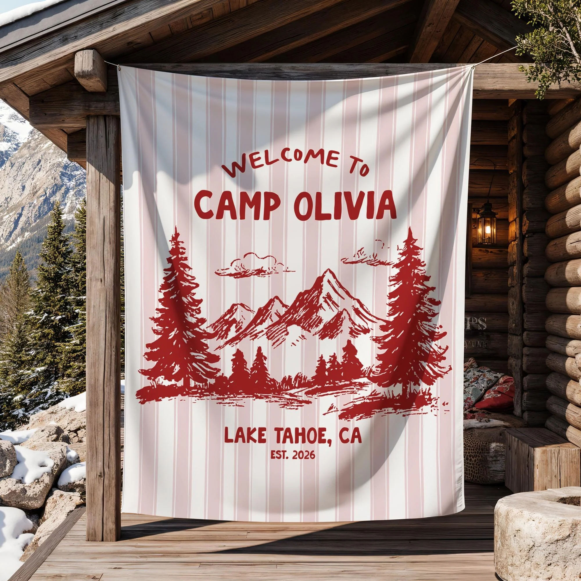 Personalized Welcome To Camp Tapestry Banner - Decorations Camping Decor, Bachelorette Banner HO82 903046 - Image 2