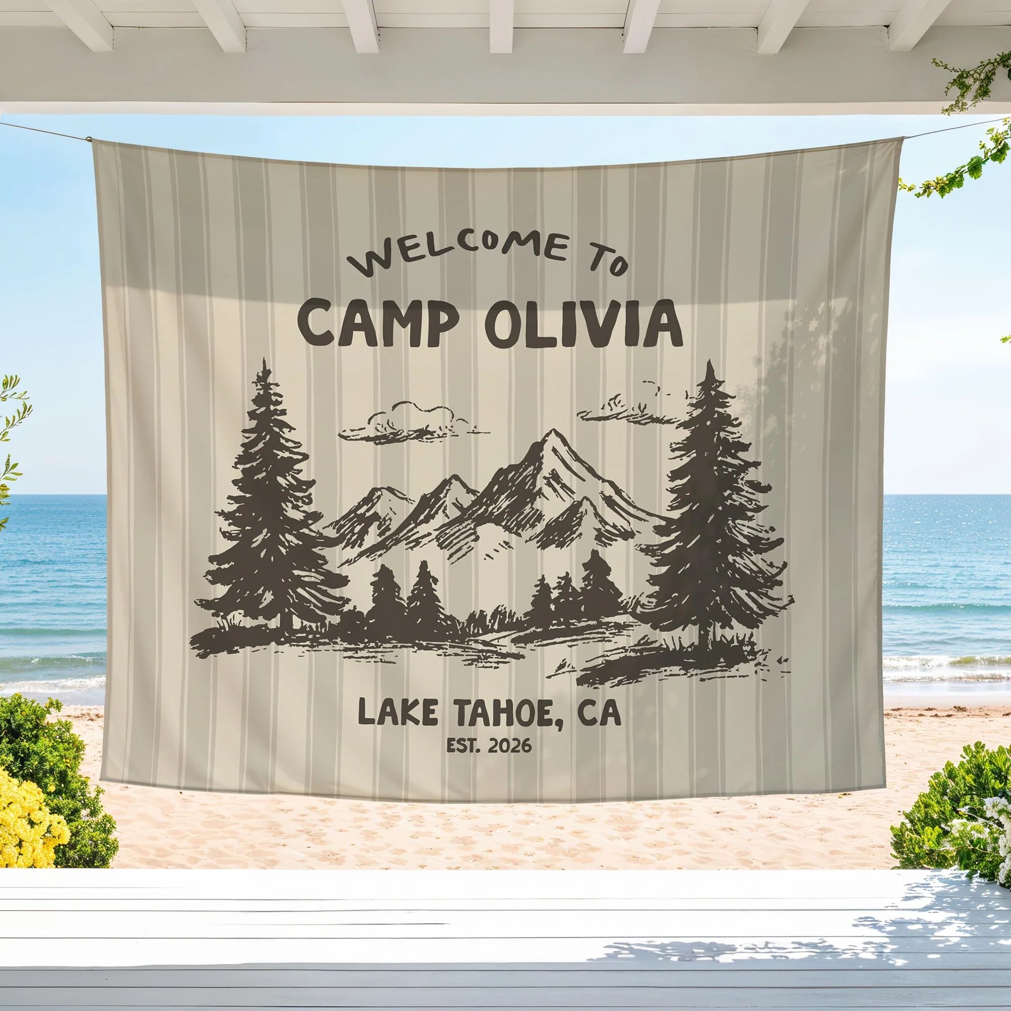 Personalized Welcome To Camp Tapestry Banner - Decorations Camping Decor, Bachelorette Banner HO82 903046 - Image 3