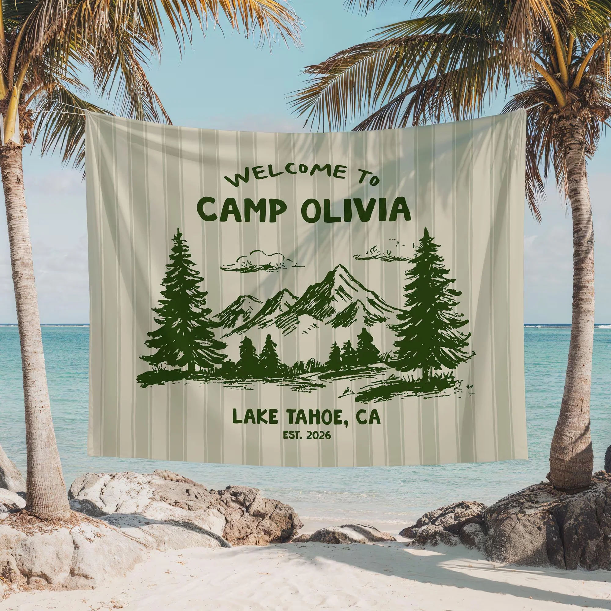 Personalized Welcome To Camp Tapestry Banner - Decorations Camping Decor, Bachelorette Banner HO82 903046 - Image 4