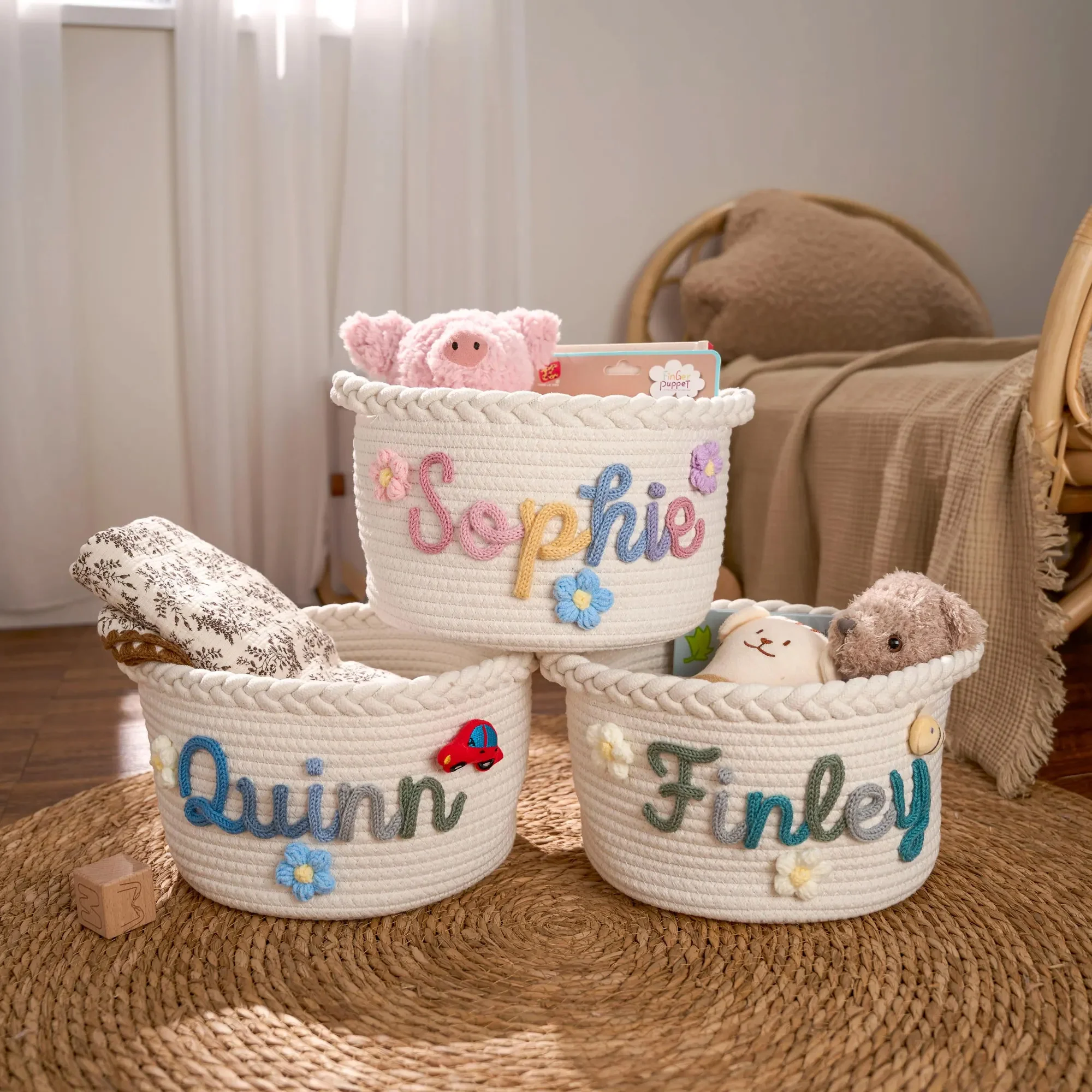 Personalized Woven Basket – Custom Name Storage Basket for Baby Toys, Nursery Organizer or Pet Toy Bin, Handmade Gift HO82 903016 - Image 12