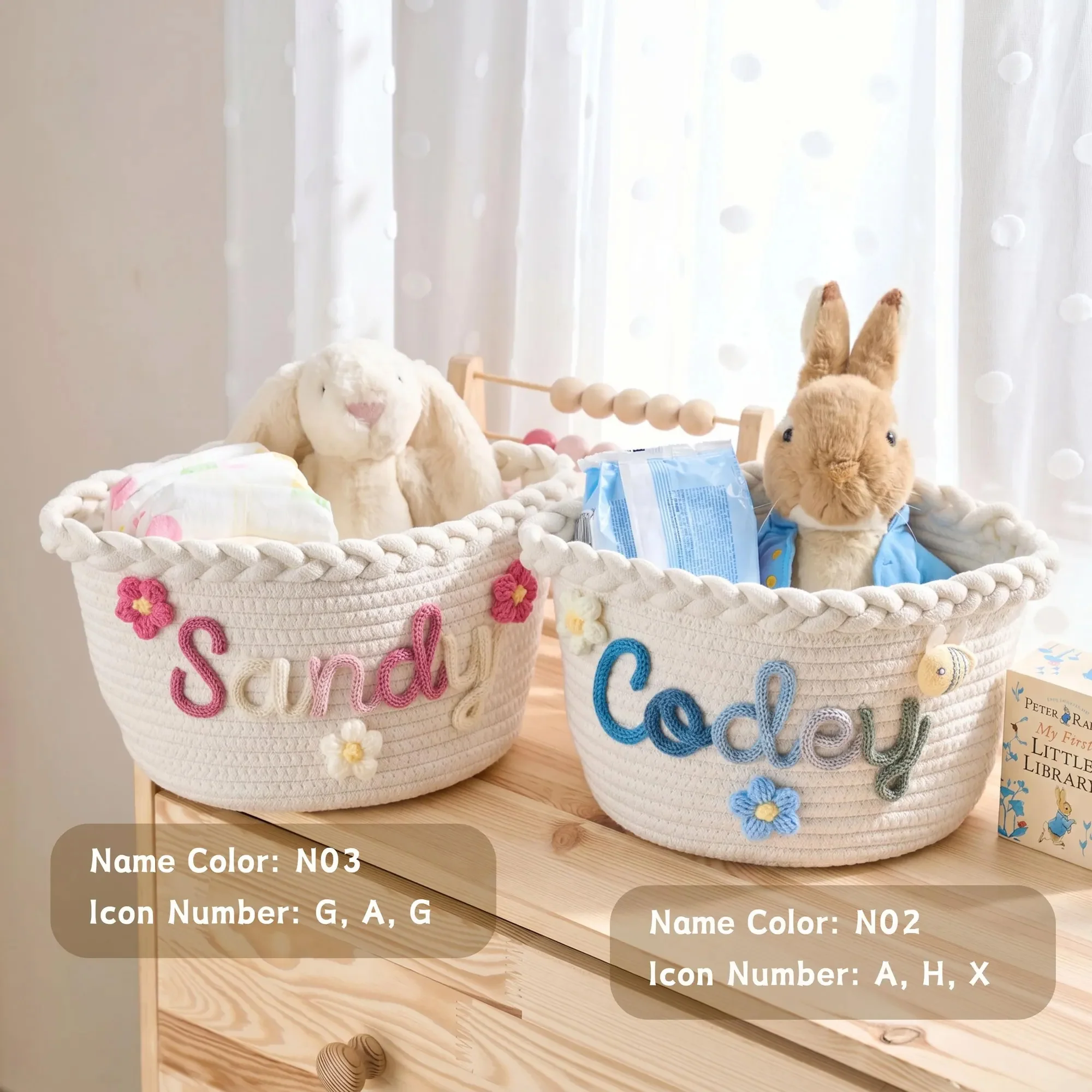 Personalized Woven Basket – Custom Name Storage Basket for Baby Toys, Nursery Organizer or Pet Toy Bin, Handmade Gift HO82 903016 - Image 14