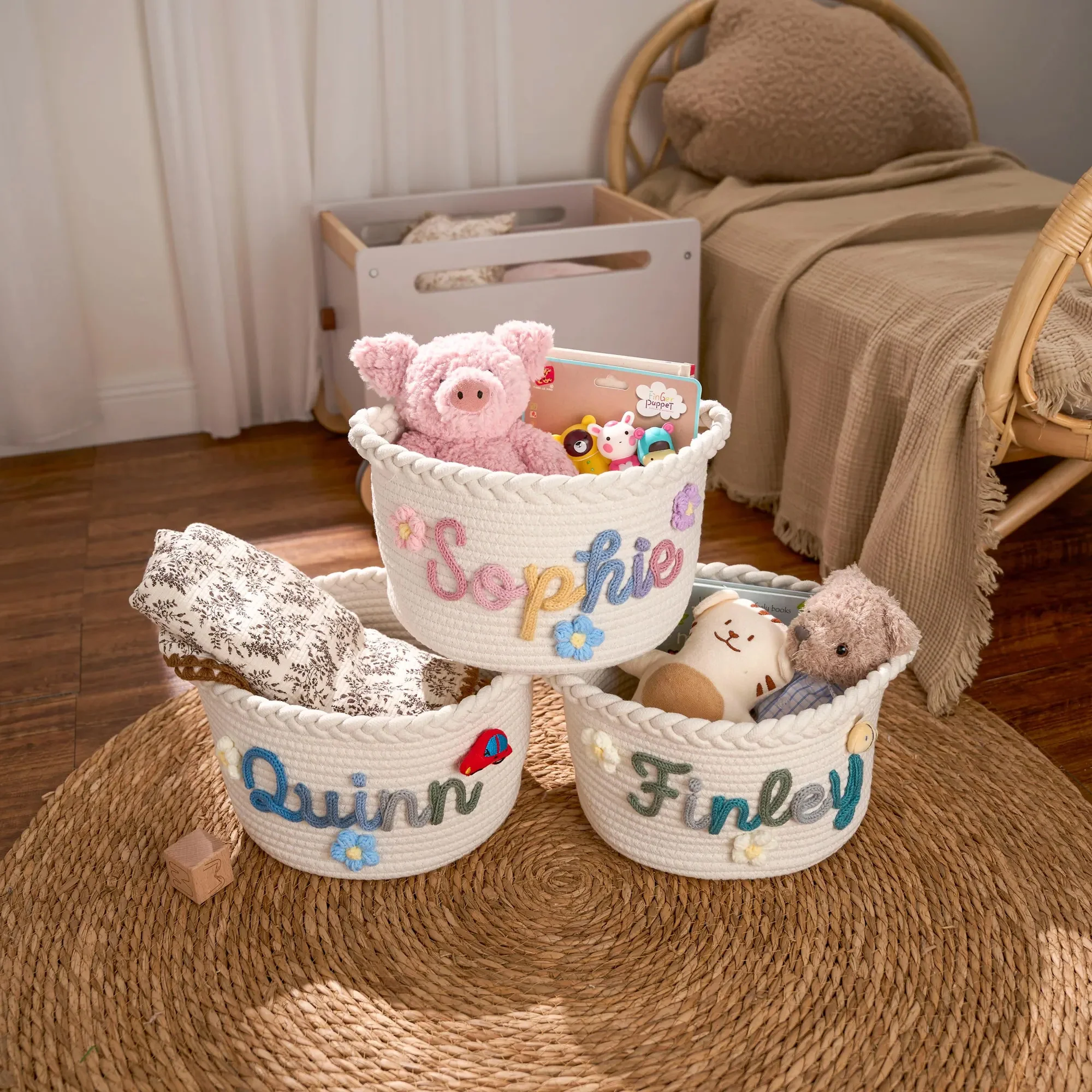 Personalized Woven Basket – Custom Name Storage Basket for Baby Toys, Nursery Organizer or Pet Toy Bin, Handmade Gift HO82 903016 - Image 6