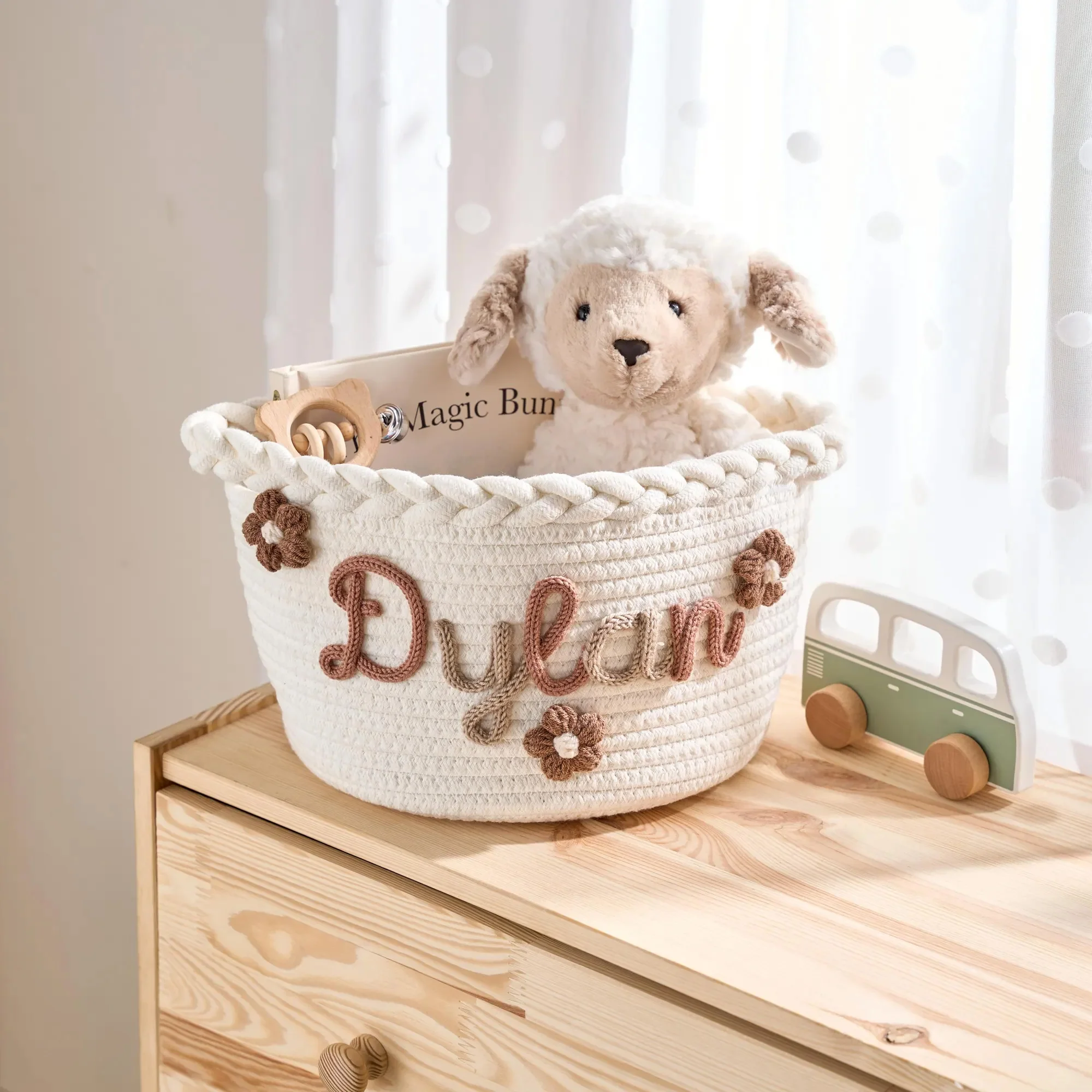Personalized Woven Basket – Custom Name Storage Basket for Baby Toys, Nursery Organizer or Pet Toy Bin, Handmade Gift HO82 903016 - Image 7