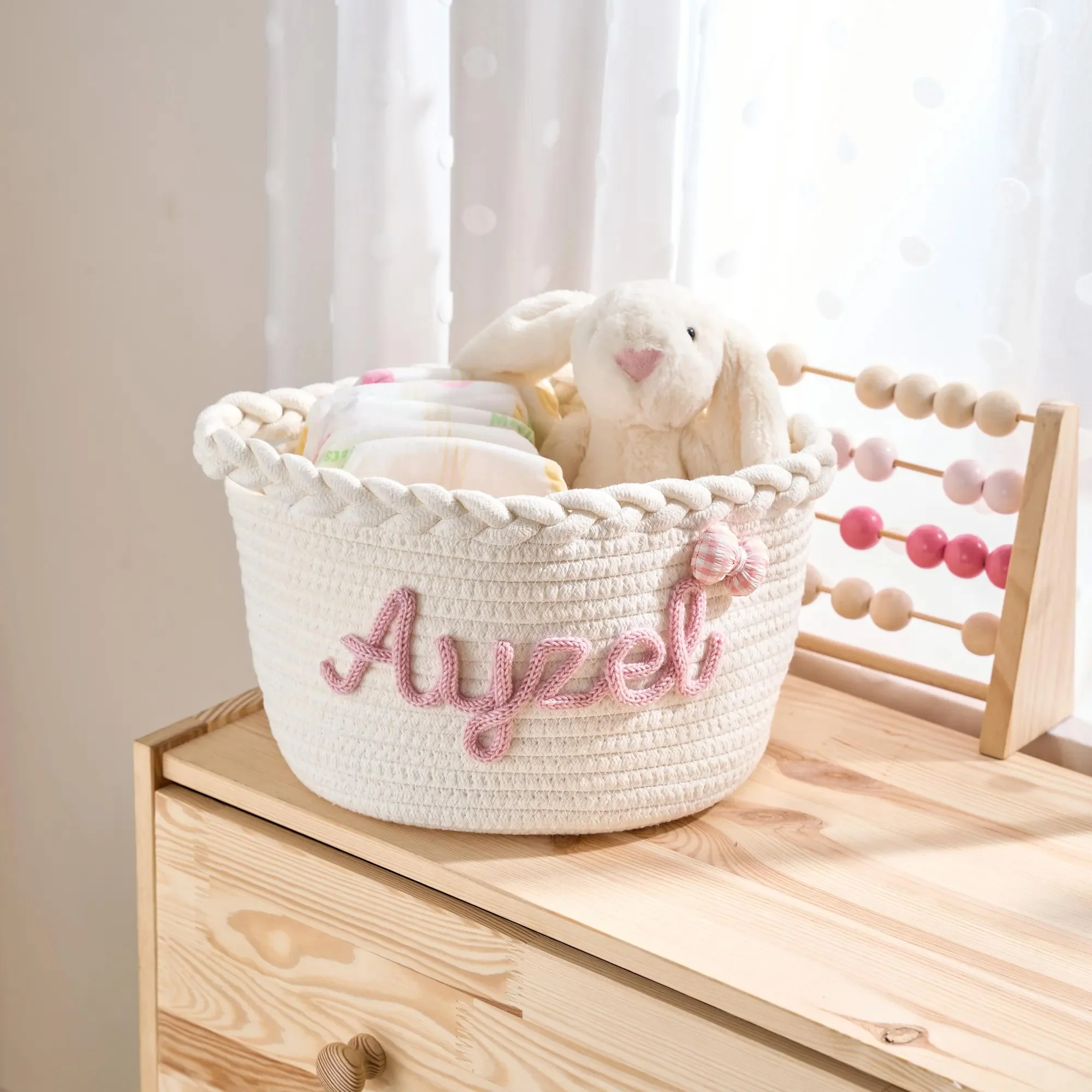 Personalized Woven Basket – Custom Name Storage Basket for Baby Toys, Nursery Organizer or Pet Toy Bin, Handmade Gift HO82 903016 - Image 8