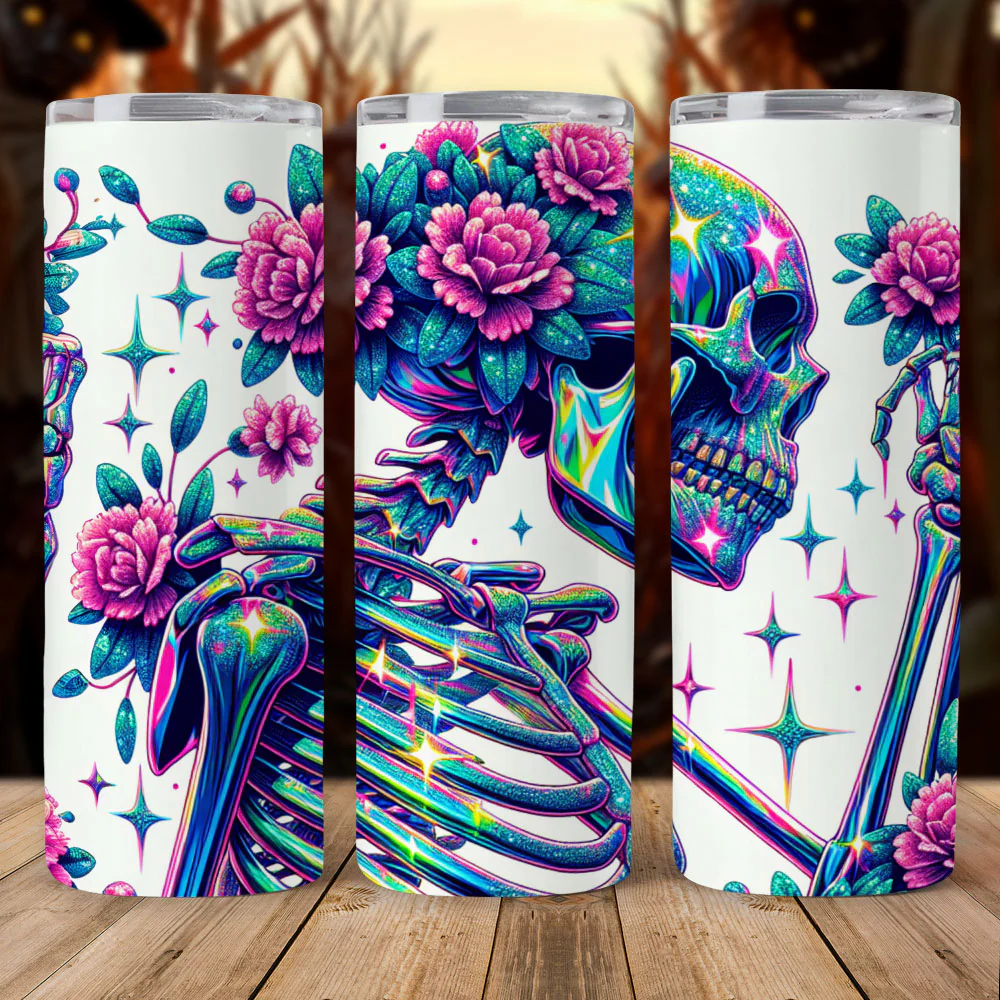 Skeleton With Rose Skinny Tumbler HO82 894956 - Image 2