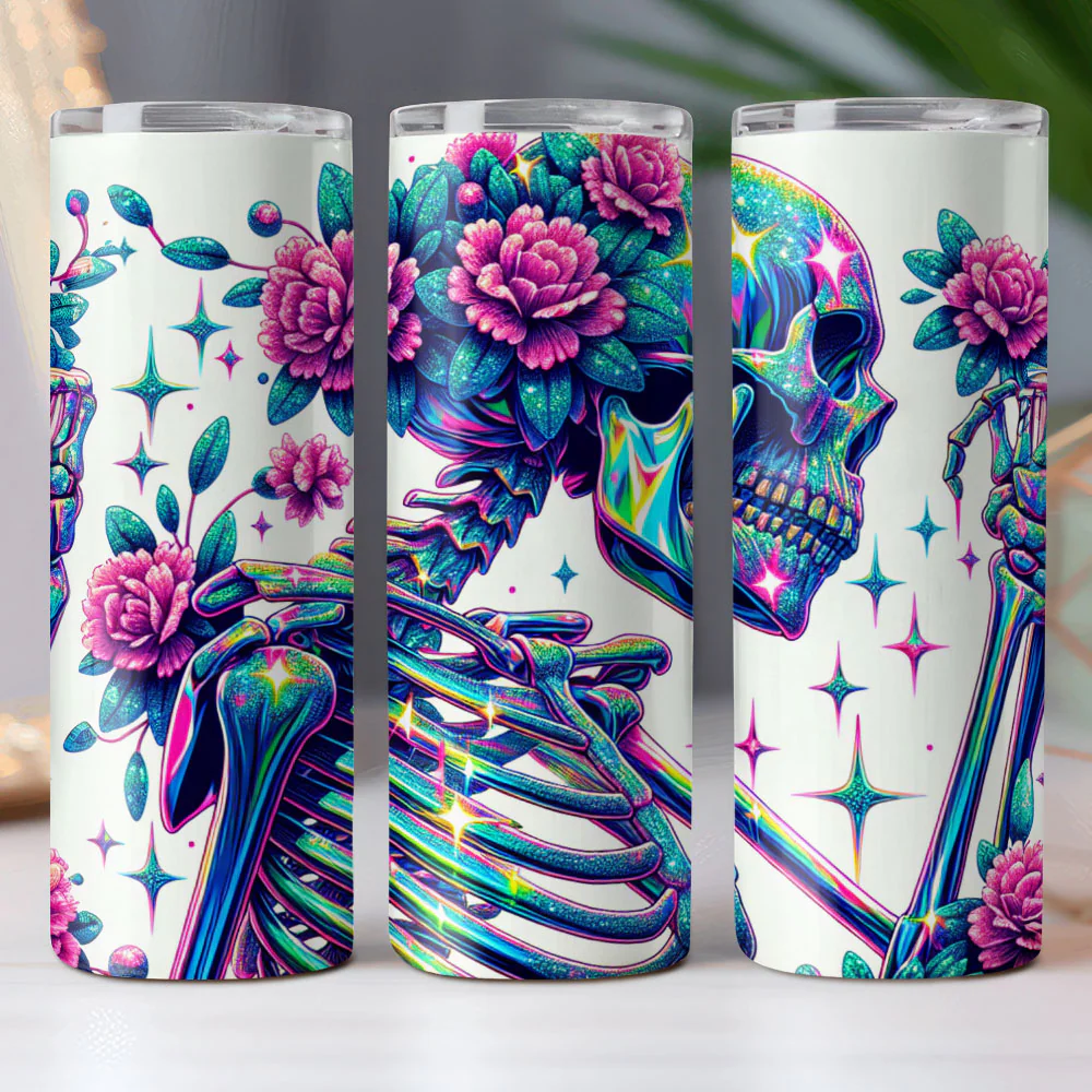 Skeleton With Rose Skinny Tumbler HO82 894956 - Image 8