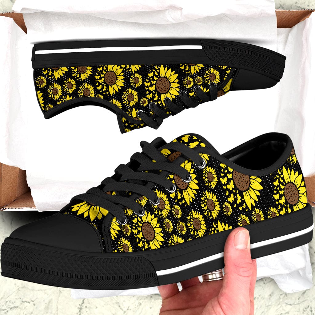 Sunflower With Butterflies Black Sole Canvas Shoes Personalized Gift T368 889558