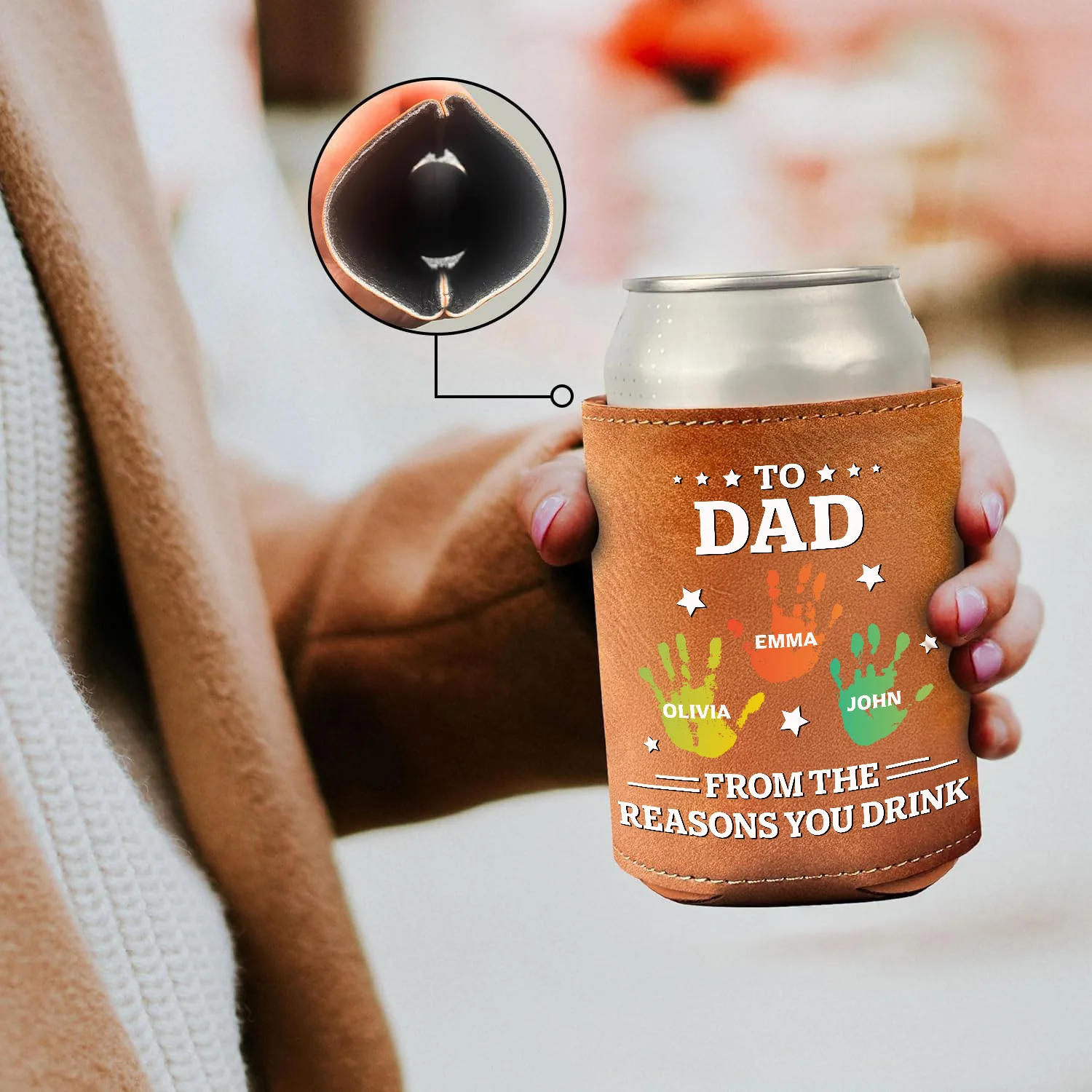 To Dad From The Reasons You Drink Family Leather Can Cooler Holder Gift For Dad HO82 894110 - Image 2
