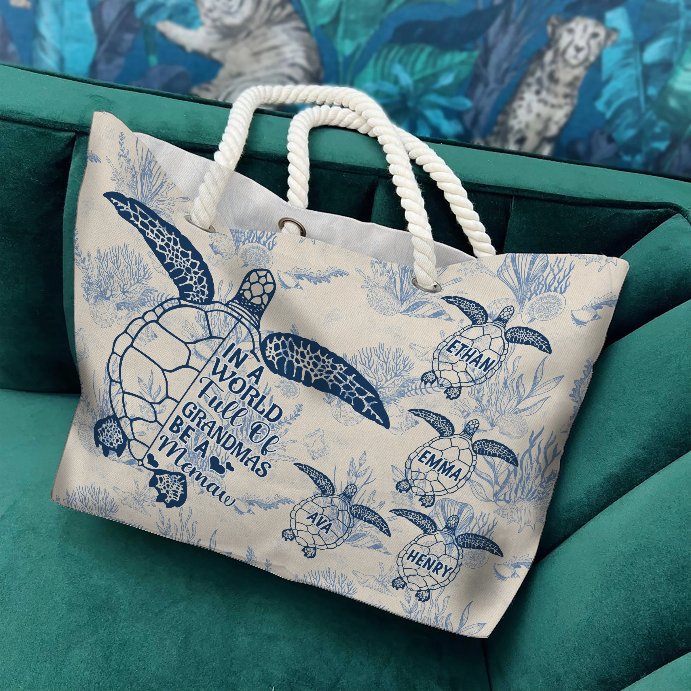 Toile De Jouy World Full Of Grandmas Beach Bag Personalized Gift For Family HO82 894846 - Image 5