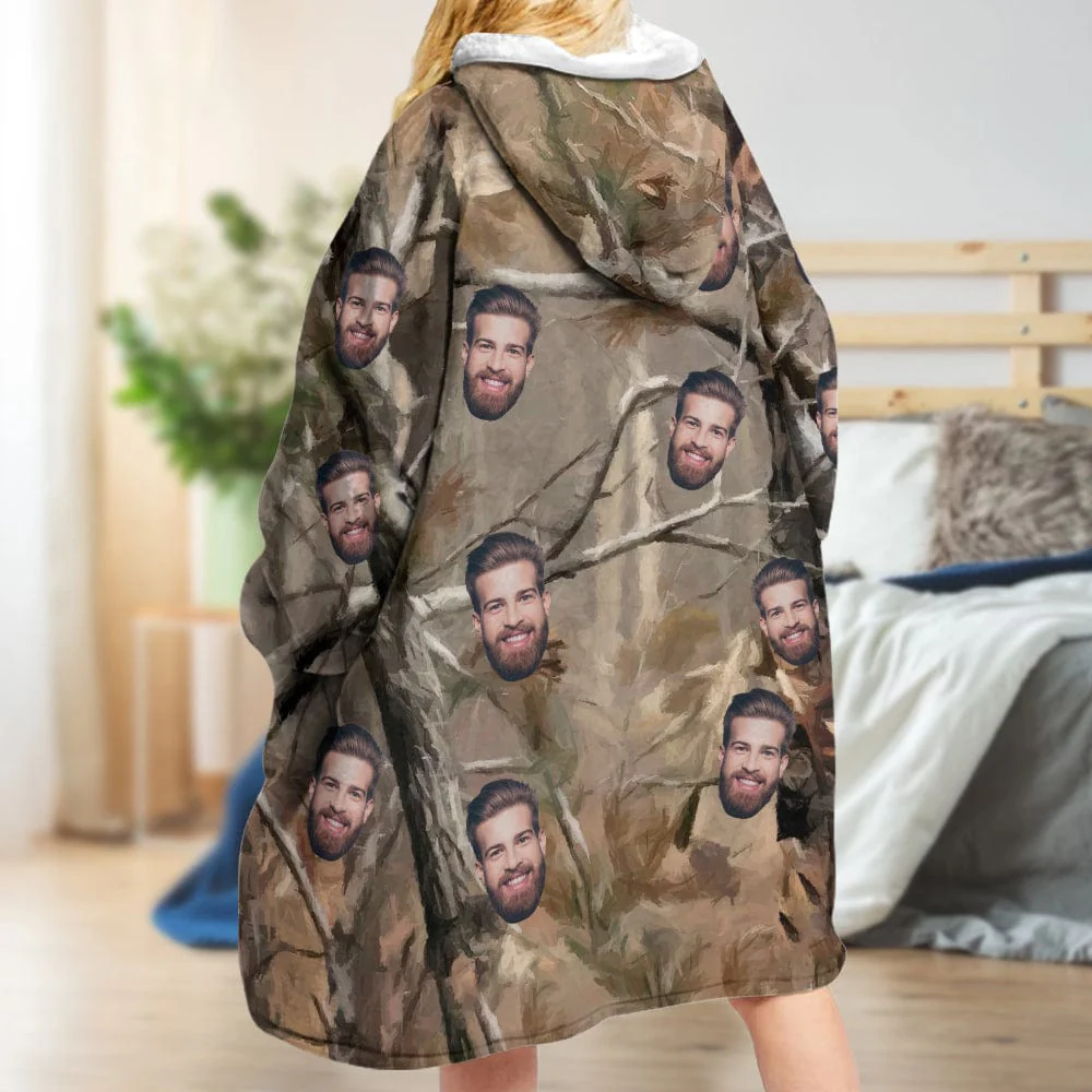 Upload Face Photo With Camouflage Pattern Hoodie Blanket N304 889364 - Image 2