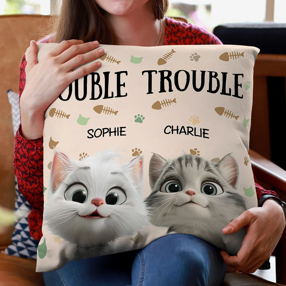 We're The Trouble Cat Pillow Personalized Gift HO82 893516 - Image 3