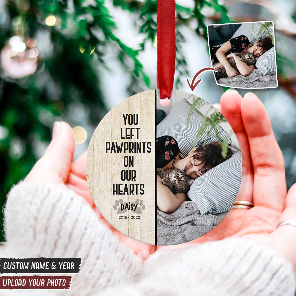 Personalize Photo You Left Paw Prints On Our Hearts Dog Cat Wood Ornament DA199 HN590 - Image 12