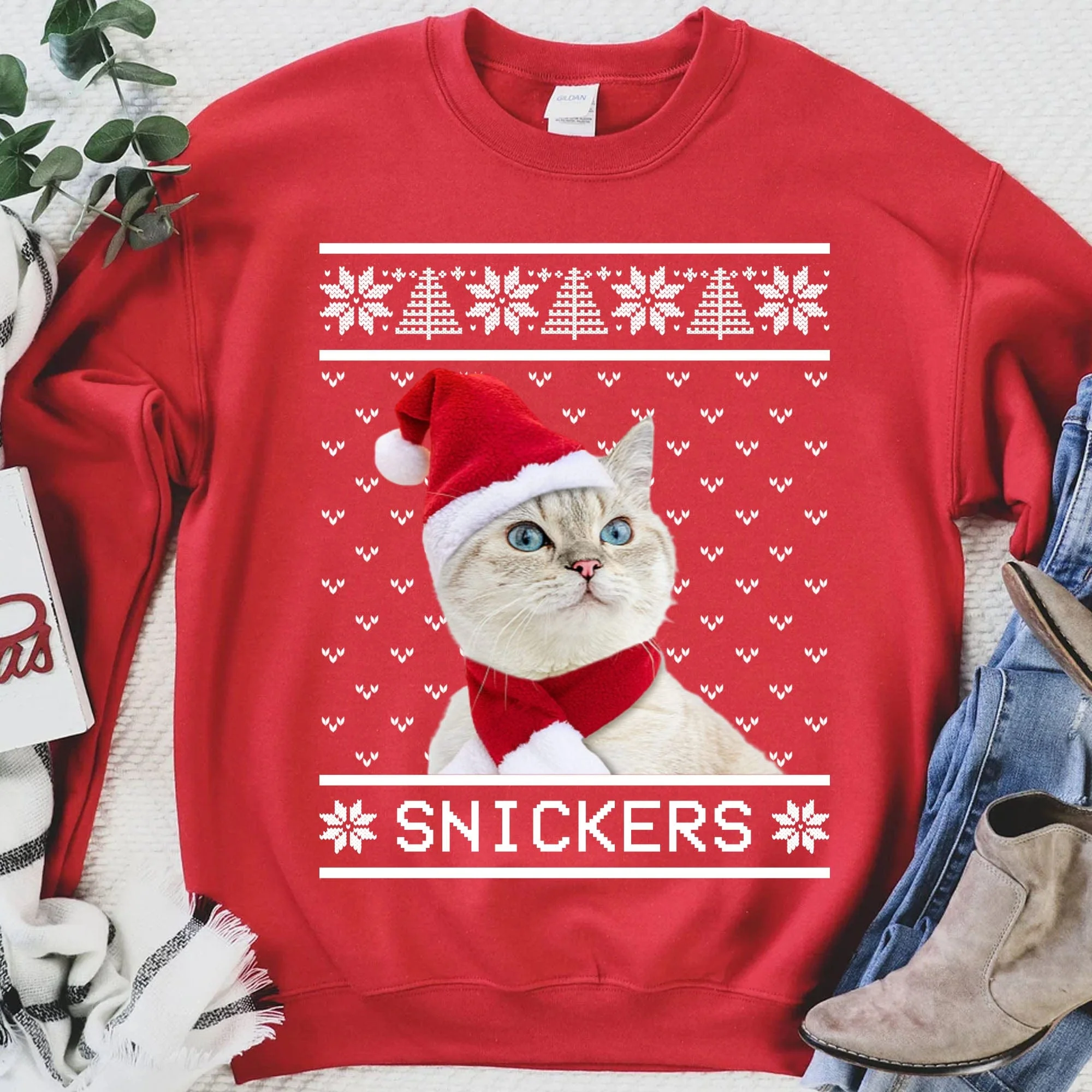 Personalized Custom Photo Cat Dog Sweatshirt, Cat Lover Sweater Christmas, Dog Lover Sweater Christmas C478