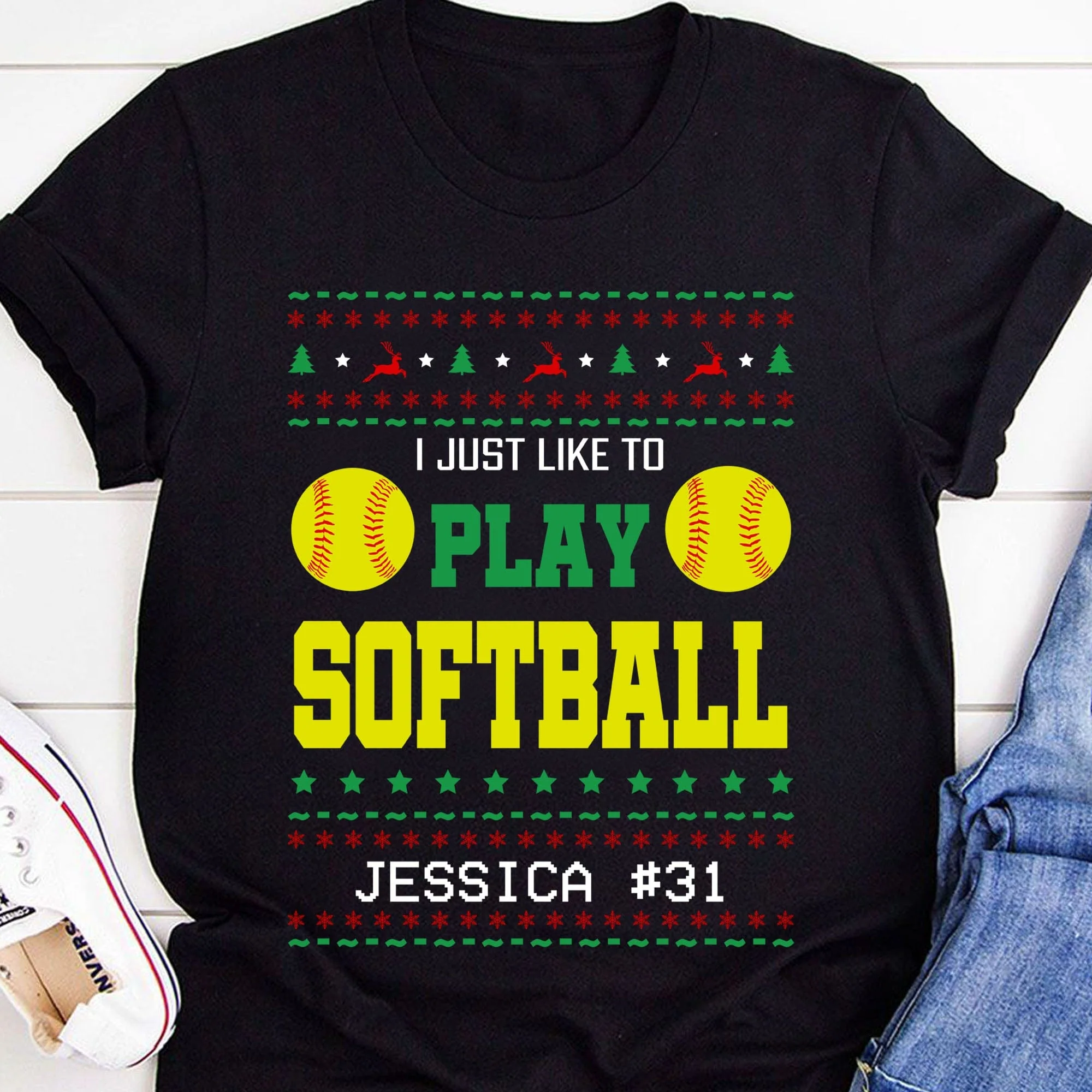 Personalized Custom Ugly Christmas Softball Sweatshirt H541v2 - Image 2