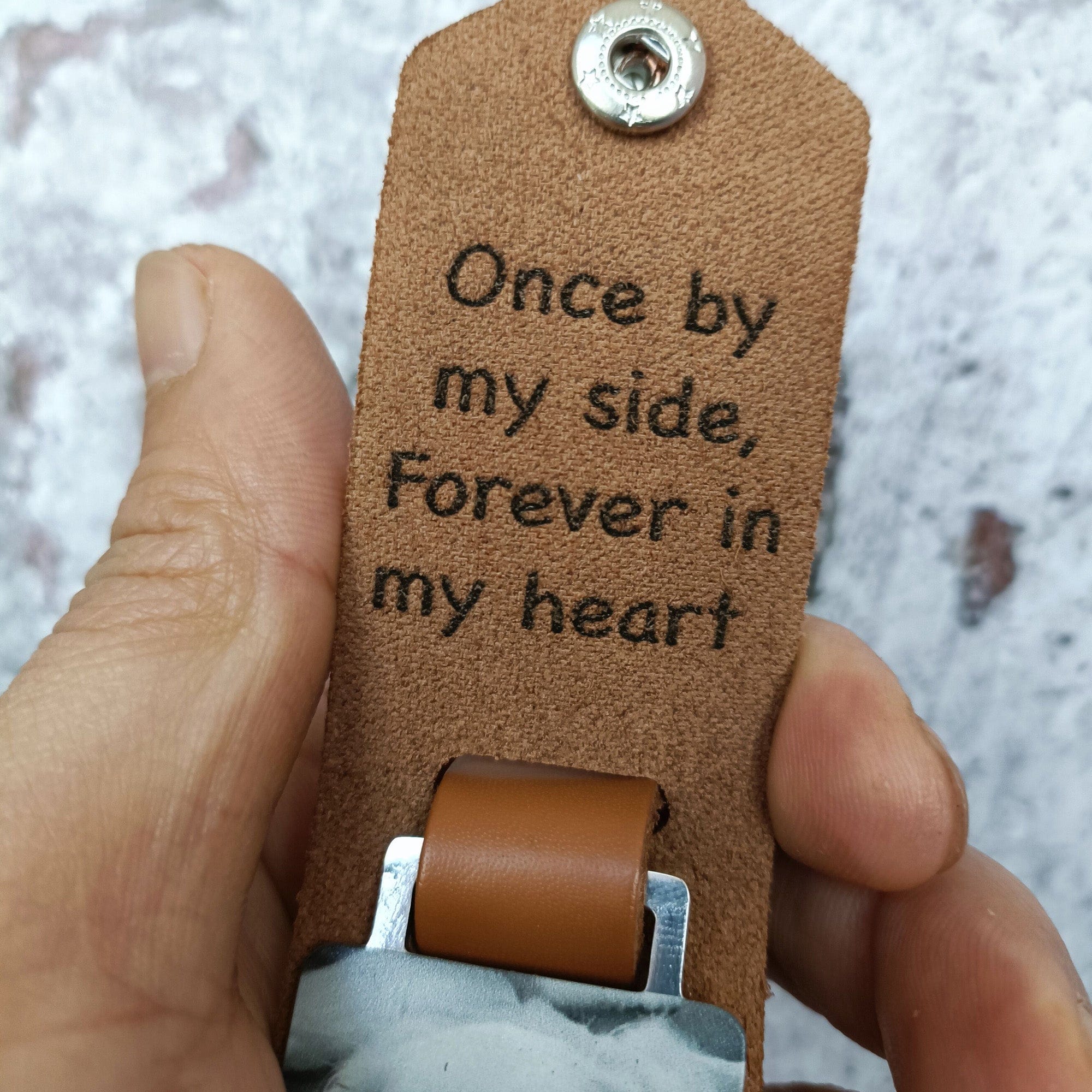 Once By My Side Forever In My Heart Dog Pet Memorial Vintage Leather Photo Keychain - Image 4
