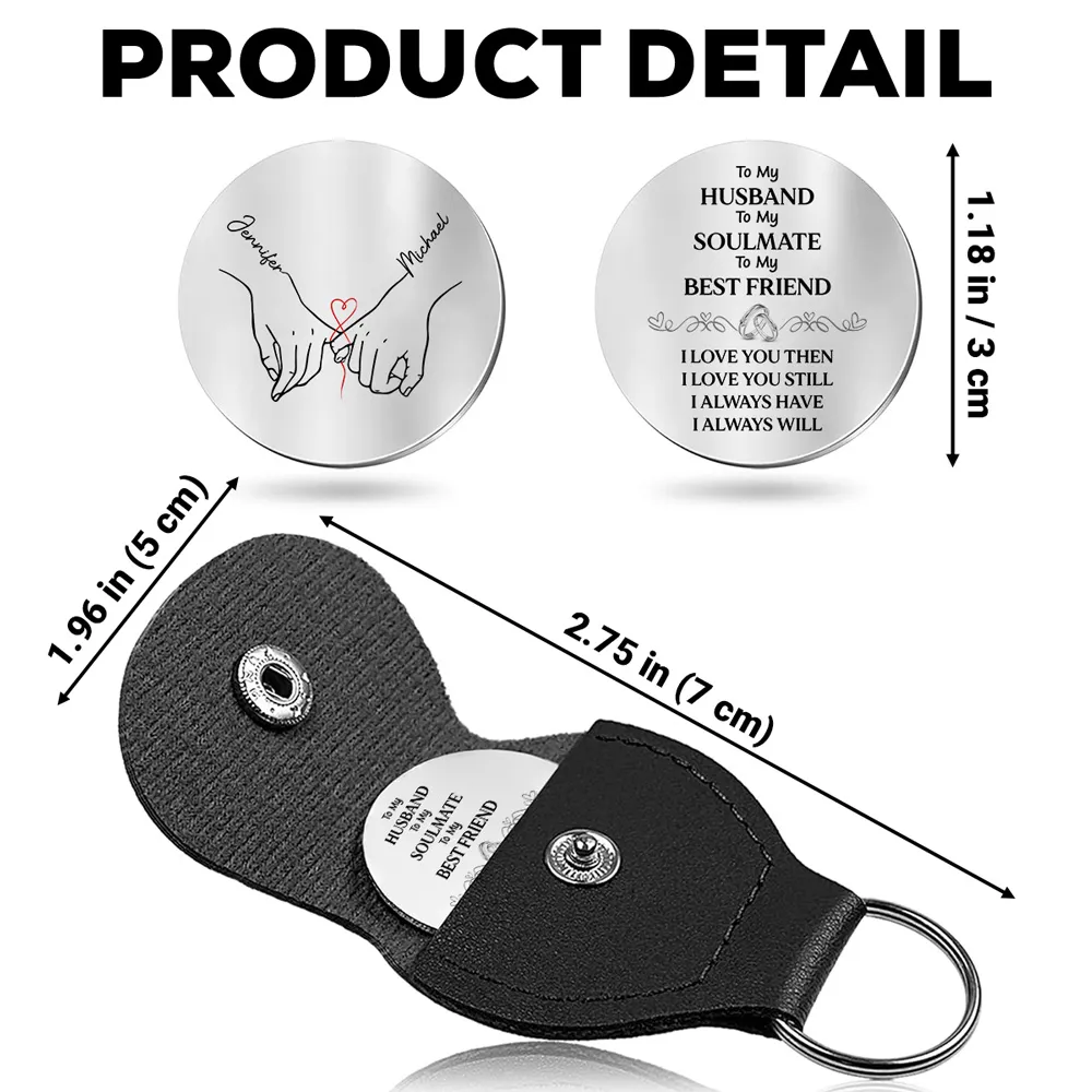 Personalized Photo Pocket Hug Keychain for Husband, Soulmate Gift, Custom Metal Keepsake with Leather Holder 100114 - Image 3