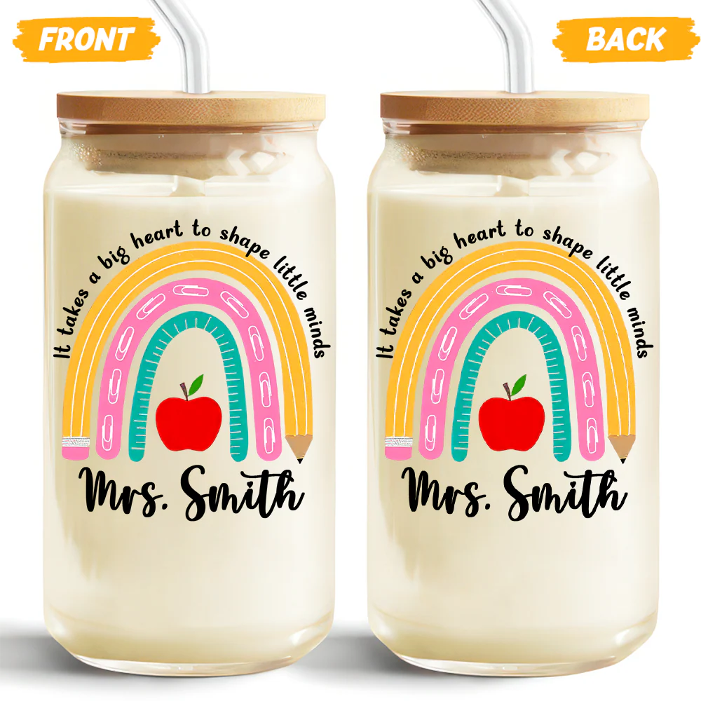 Personalized Rainbow Teacher Glass Can With Lid Teacher Apprecation Gift Back to School Gift CH07 896182 - Image 2