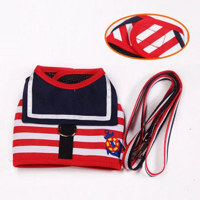 Pet Dog Clothes Soft Breathable Navy Style Leash Set - Image 8