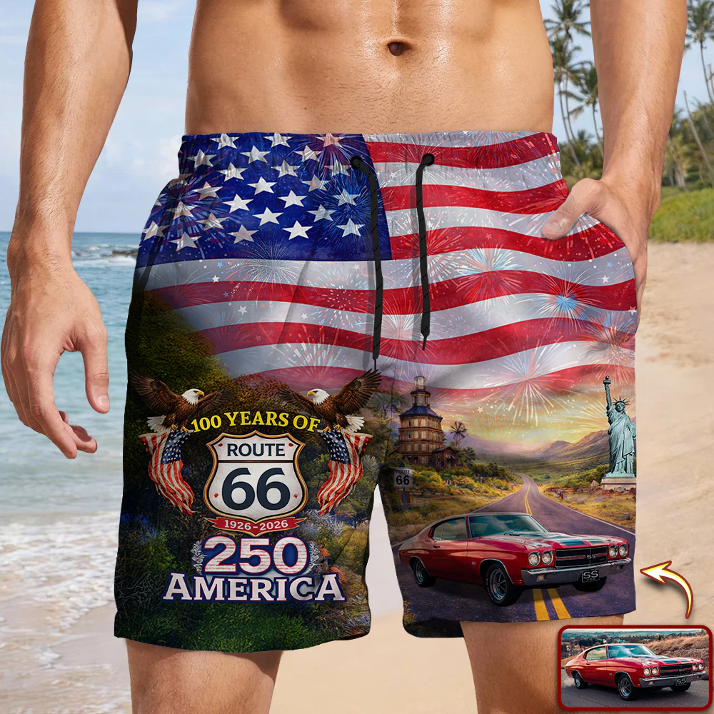 Custom Car Photo 100 Years Of Route 66 Beach Short Personalized America 250th Anniversary Gift CH07 910520 - Image 2