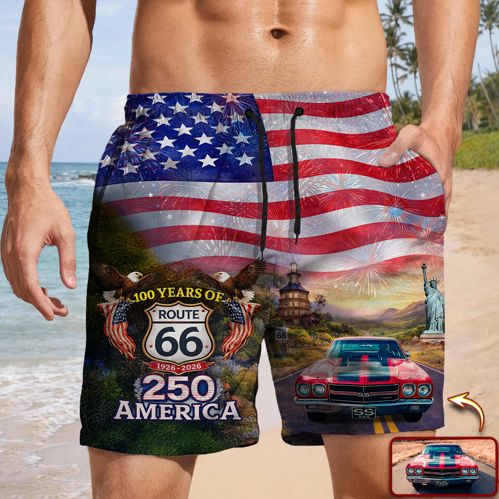 Custom Car Photo 100 Years Of Route 66 Beach Short Personalized America 250th Anniversary Gift CH07 910520 - Image 5