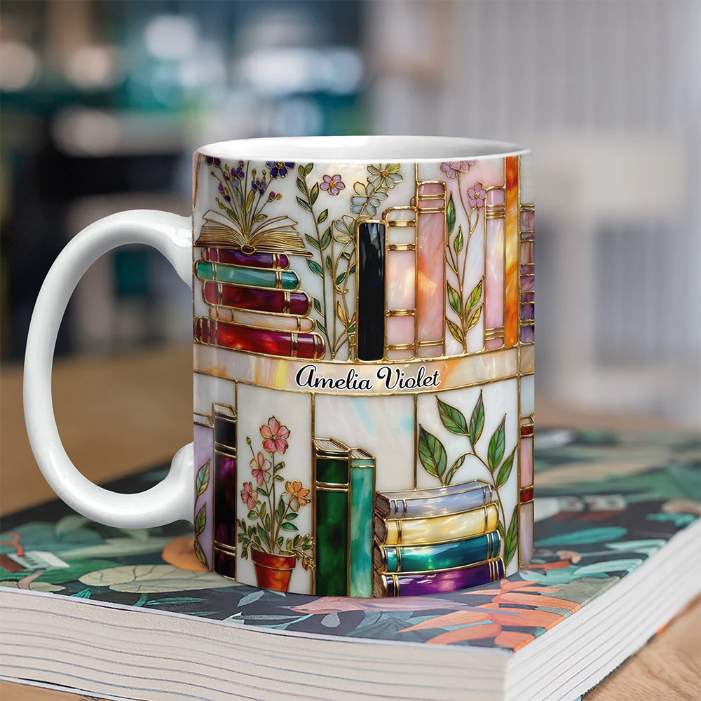 Custom Name Floral Book Stained-Glass Style Mug Personalized Gift For Book Lovers TH10 898765 - Image 5