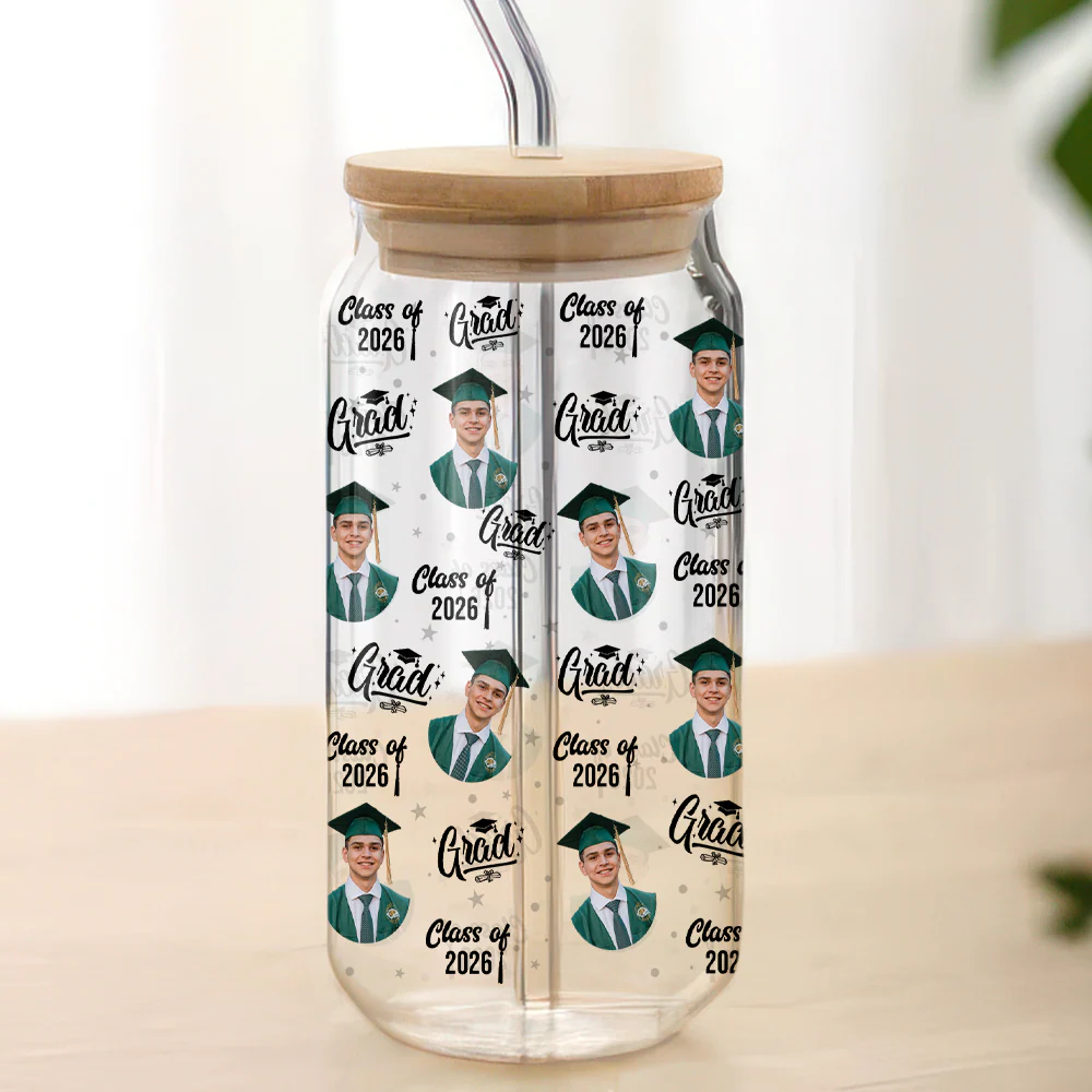 Custom Photo Class Of 2026 Graduation Glass Can With Lid HO82 901490 - Image 11