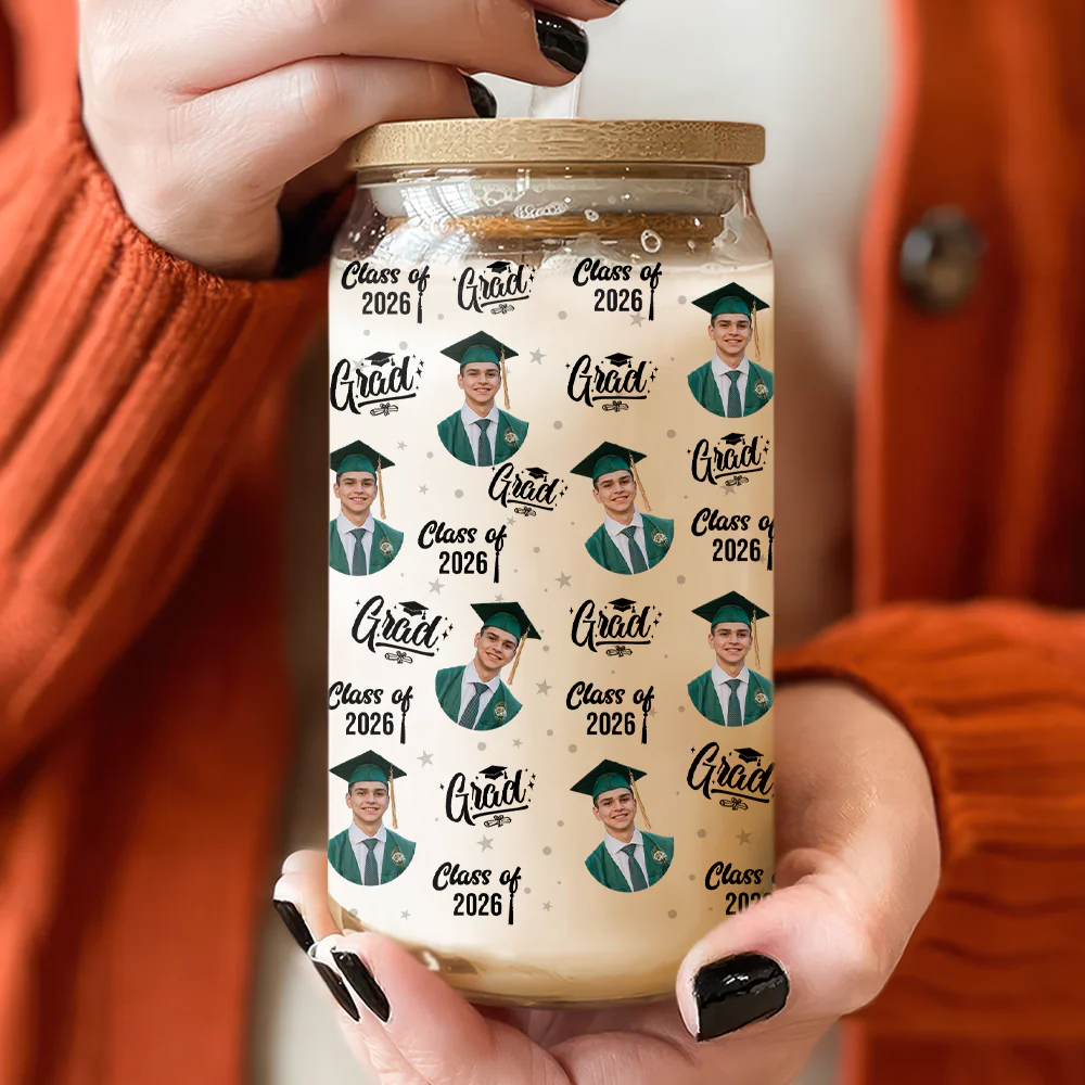 Custom Photo Class Of 2026 Graduation Glass Can With Lid HO82 901490 - Image 12
