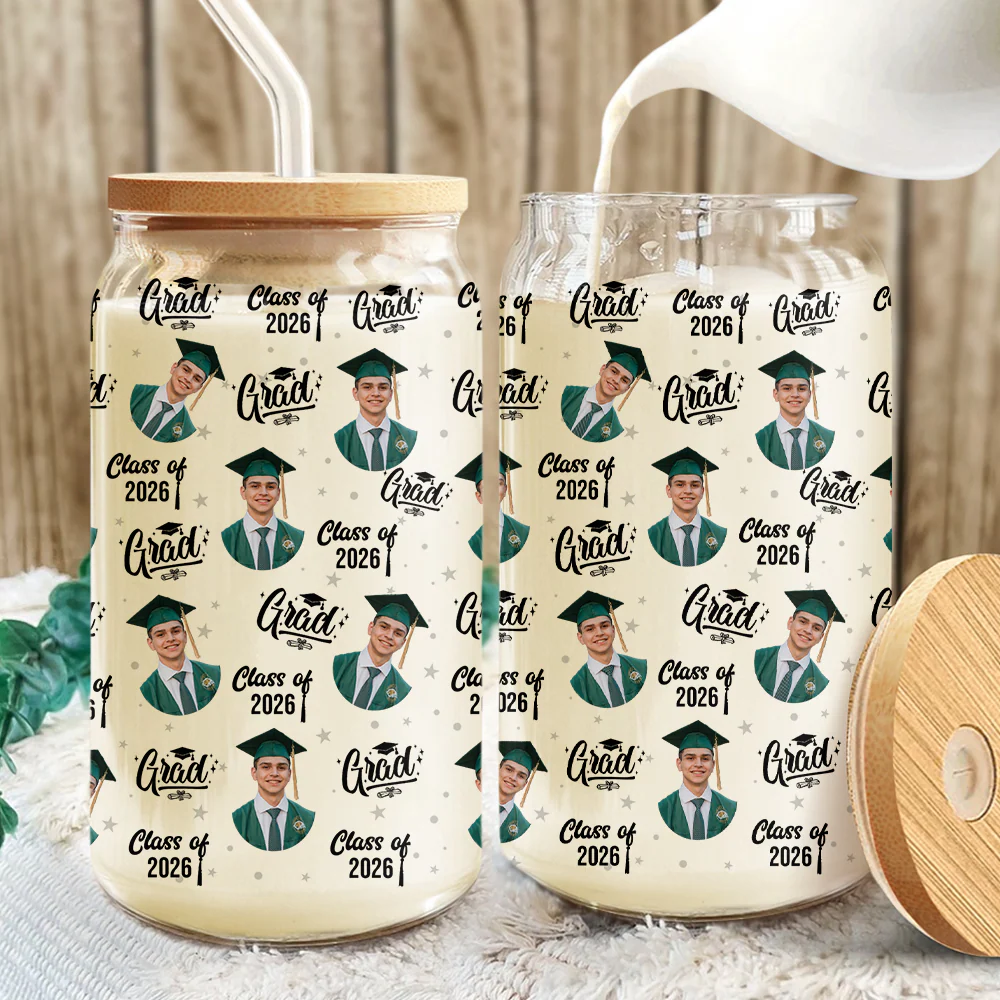 Custom Photo Class Of 2026 Graduation Glass Can With Lid HO82 901490 - Image 9