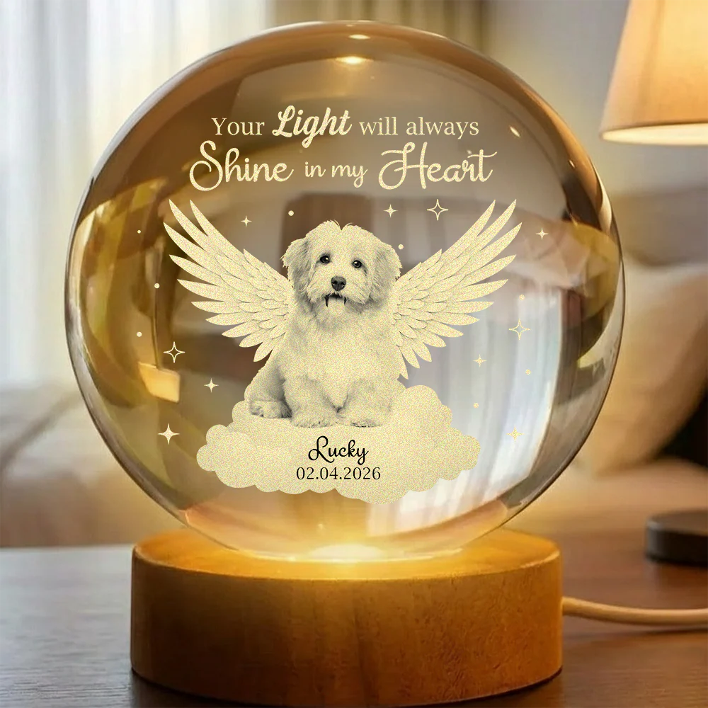 Custom Photo Dog Cat Pet Your Light Will Always Shine In My Heart Memorial Engraved Crystal Ball LED Night Light HO82 901434 - Image 5