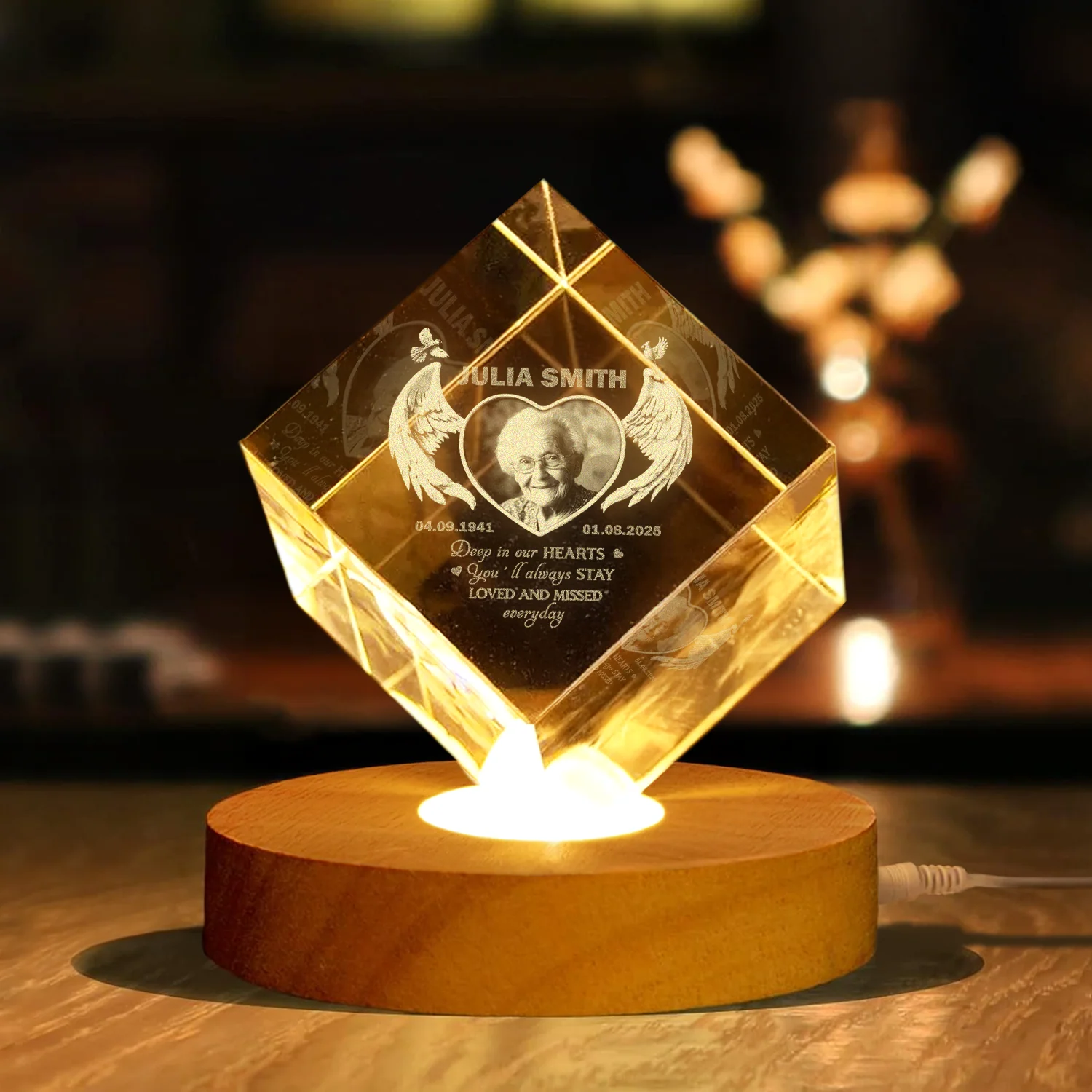 Personalized Deep In Your Hearts Engraved Crystal Photo With Light Memorial Gift LM32 897891 - Image 2