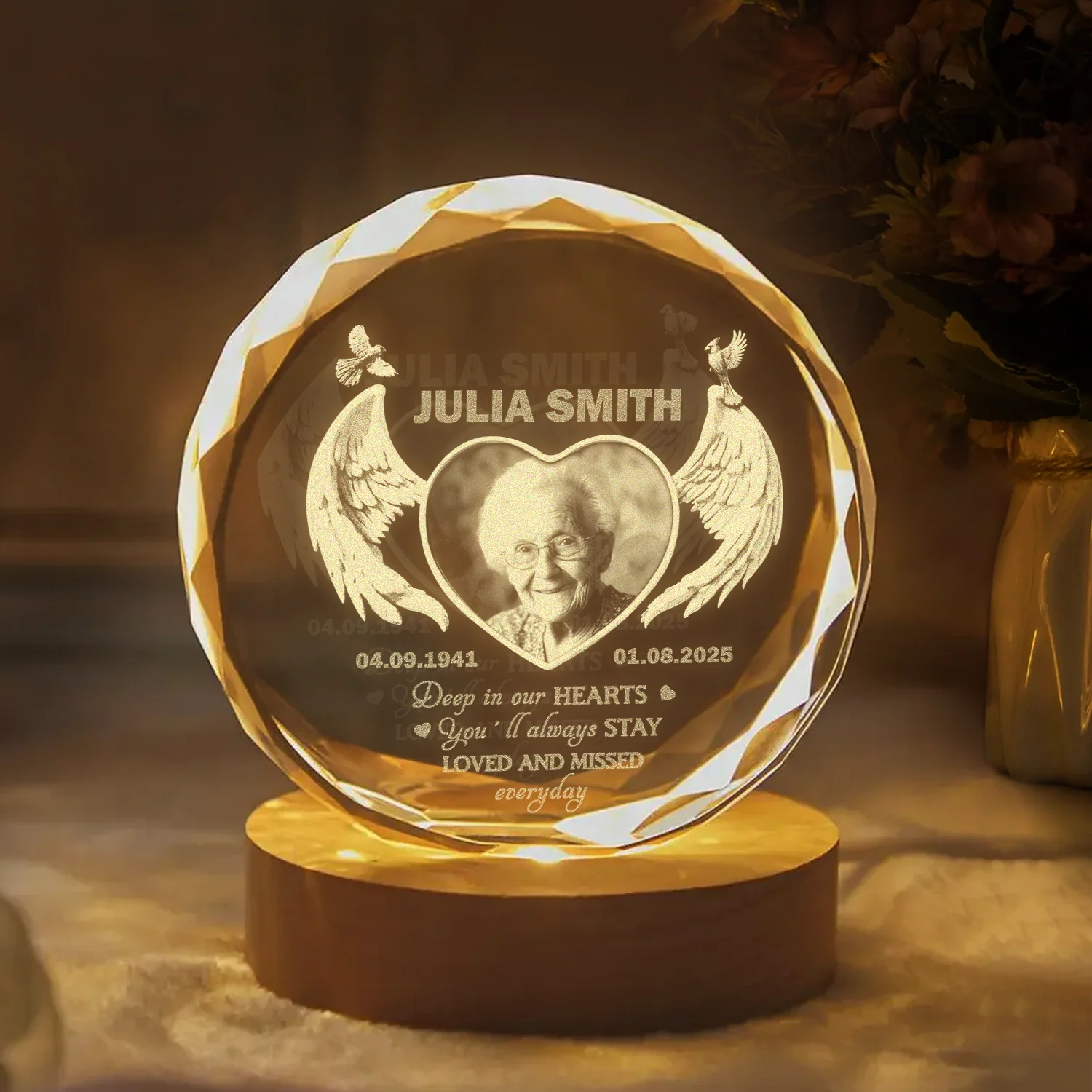 Personalized Deep In Your Hearts Engraved Crystal Photo With Light Memorial Gift LM32 897891 - Image 3