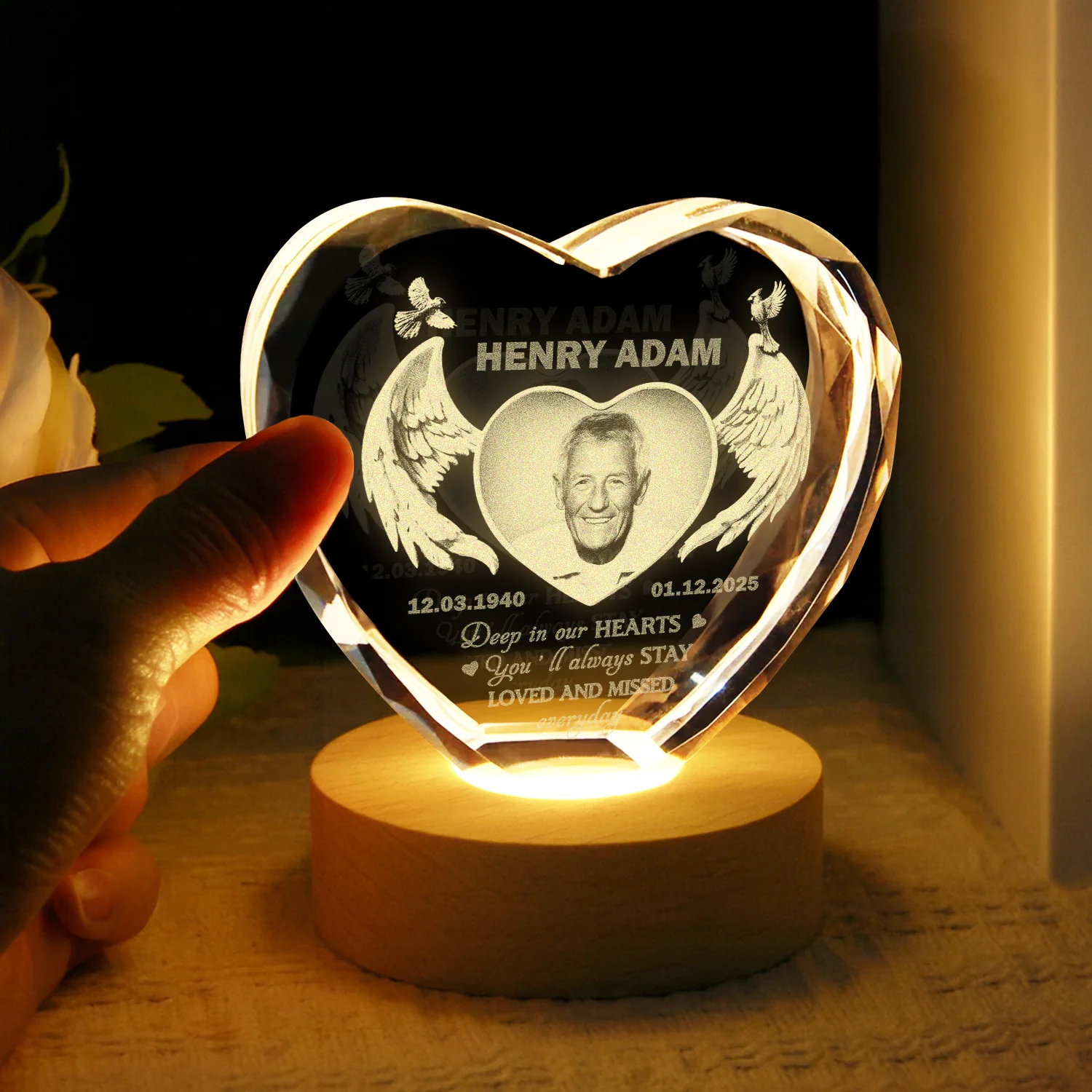 Personalized Deep In Your Hearts Engraved Crystal Photo With Light Memorial Gift LM32 897891 - Image 4
