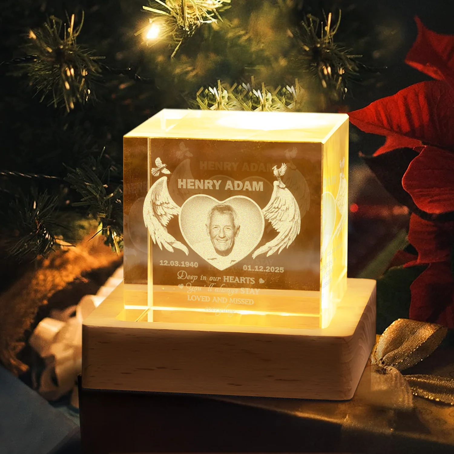 Personalized Deep In Your Hearts Engraved Crystal Photo With Light Memorial Gift LM32 897891 - Image 5