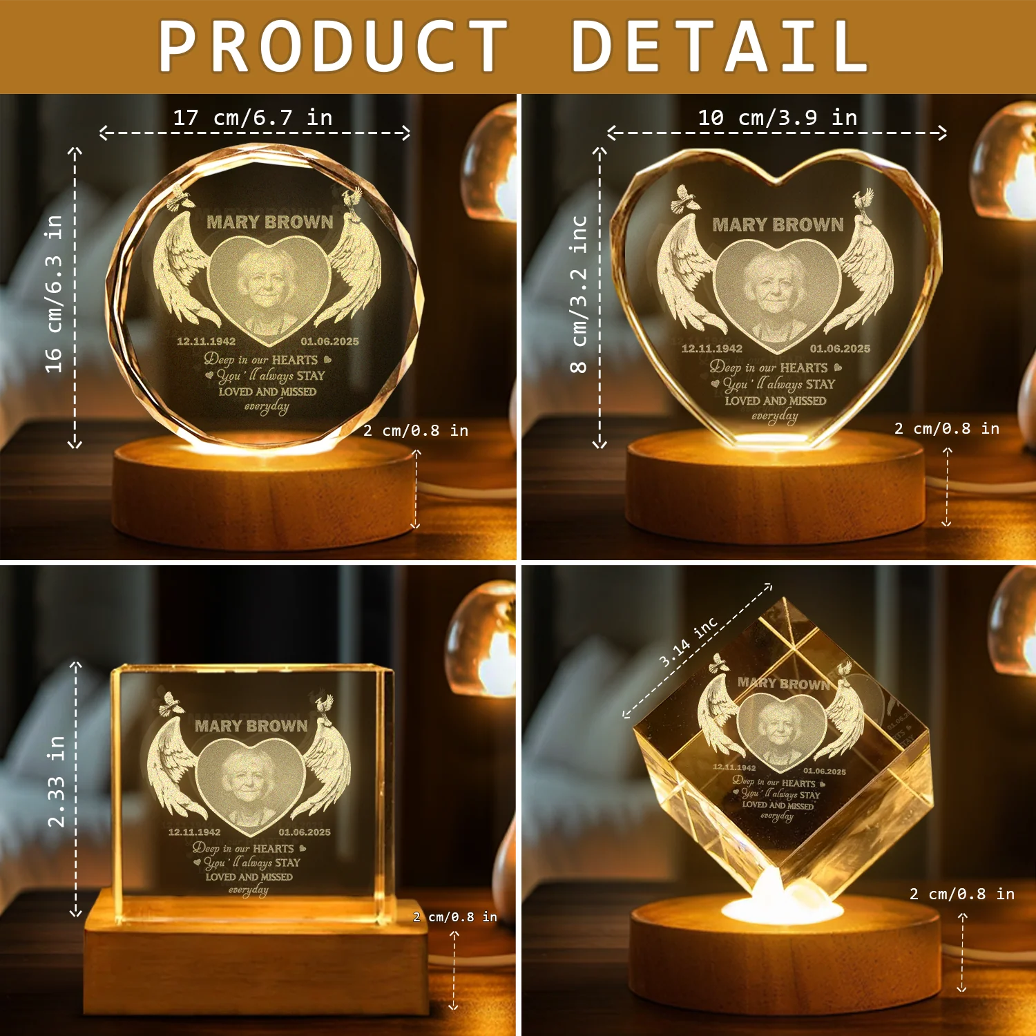 Personalized Deep In Your Hearts Engraved Crystal Photo With Light Memorial Gift LM32 897891 - Image 6