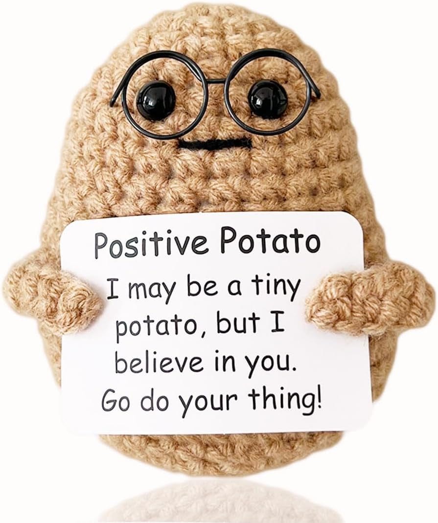 Positive Crochet Potato Funny Gifts with Positive Card for Cheer Up, Birthday Gifts for Friends Women, Graduation Gifts