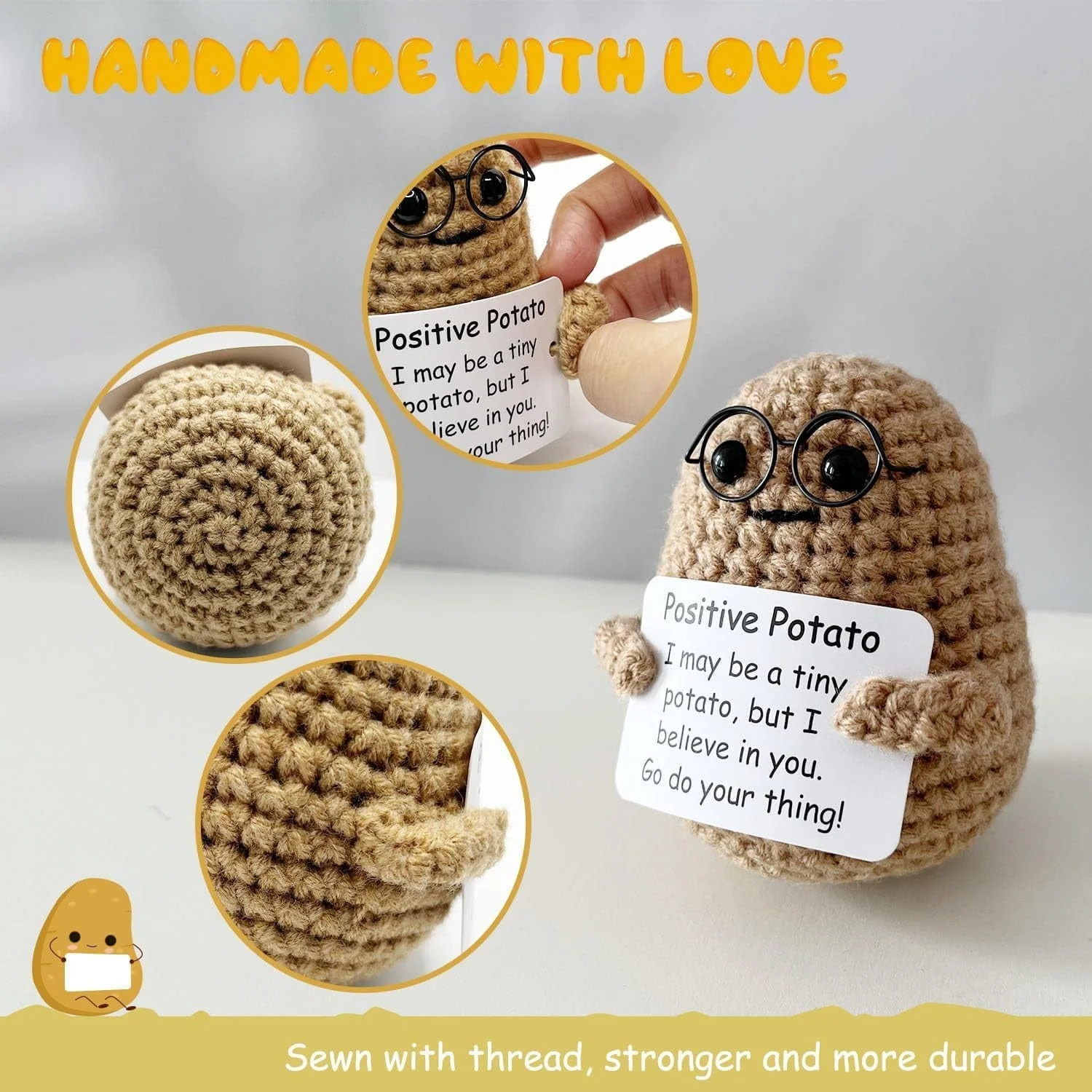 Positive Crochet Potato Funny Gifts with Positive Card for Cheer Up, Birthday Gifts for Friends Women, Graduation Gifts - Image 4