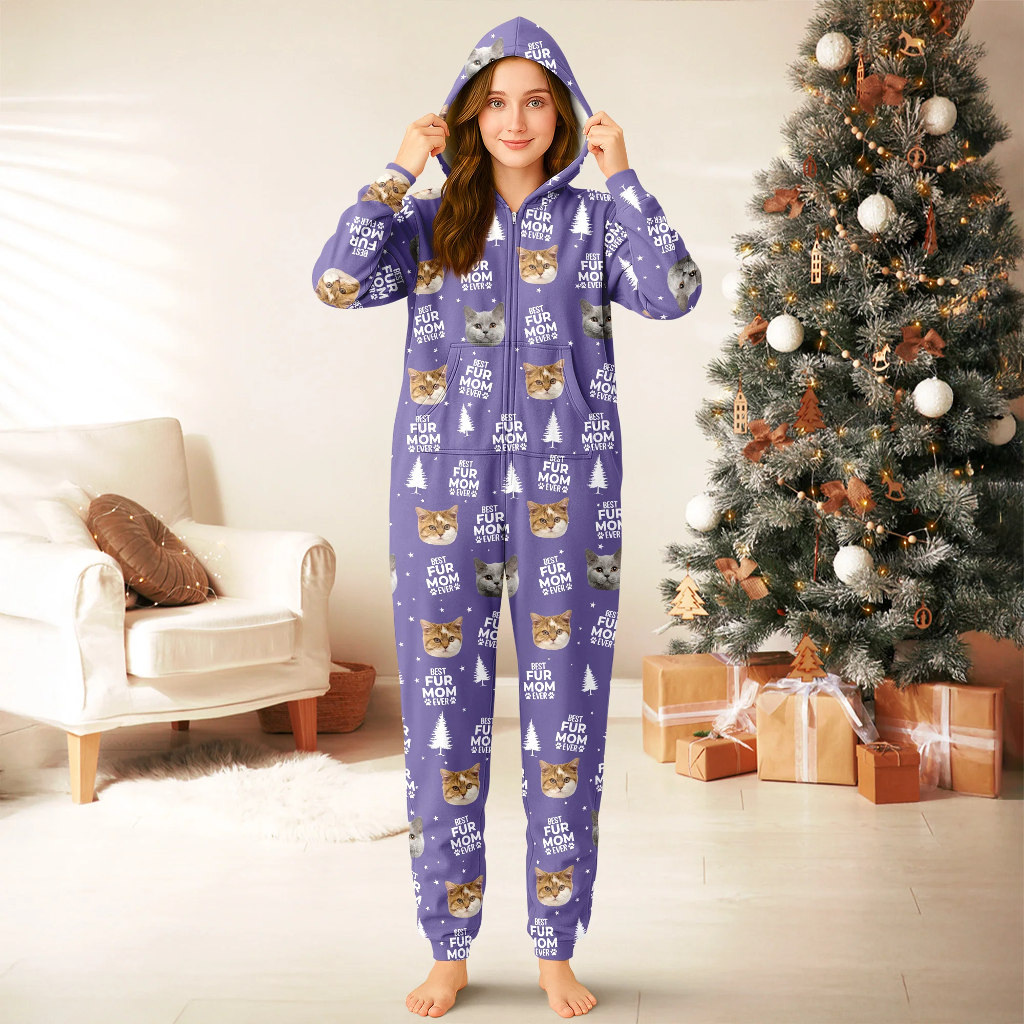 Custom Cat Face Photo Personalized Best Cat Dad Mom Onesie Pajamas CH07 896608 - Image 4