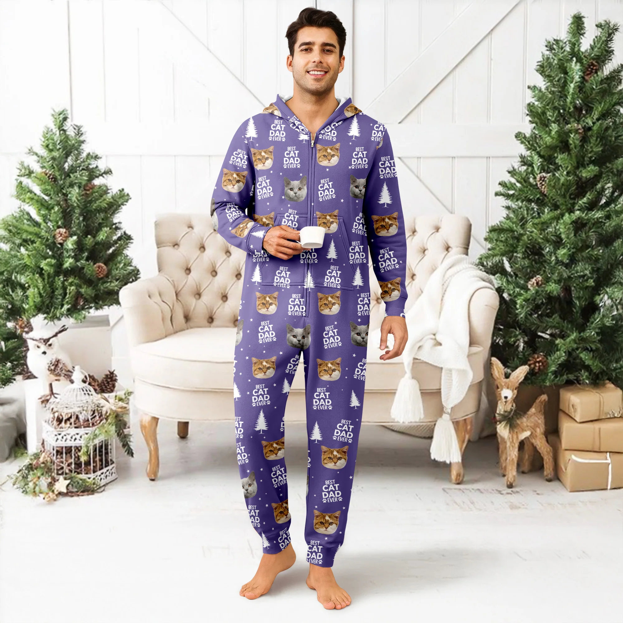Custom Cat Face Photo Personalized Best Cat Dad Mom Onesie Pajamas CH07 896608 - Image 5