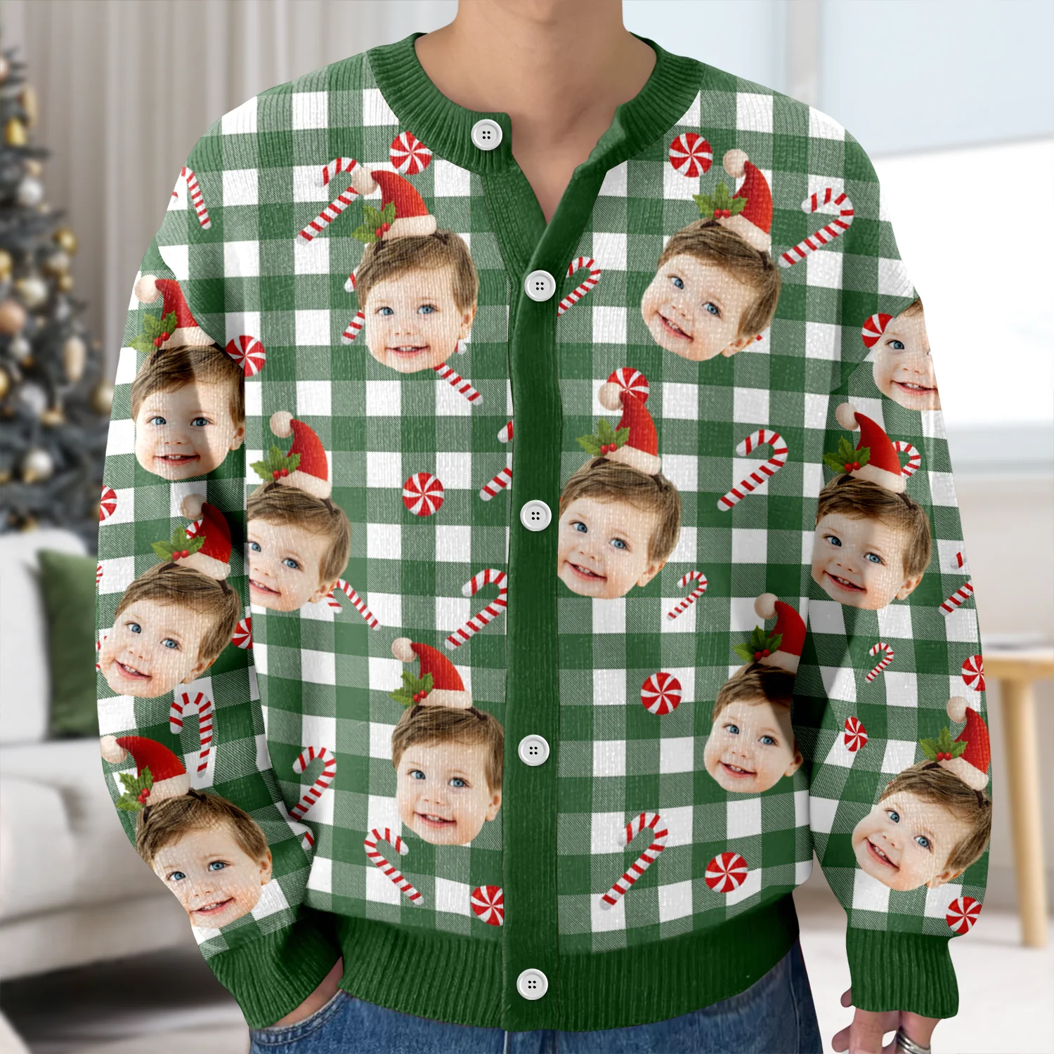Custom Face Photo Christmas Pattern Cardigan Christmas Gift HO82 900398 - Image 2
