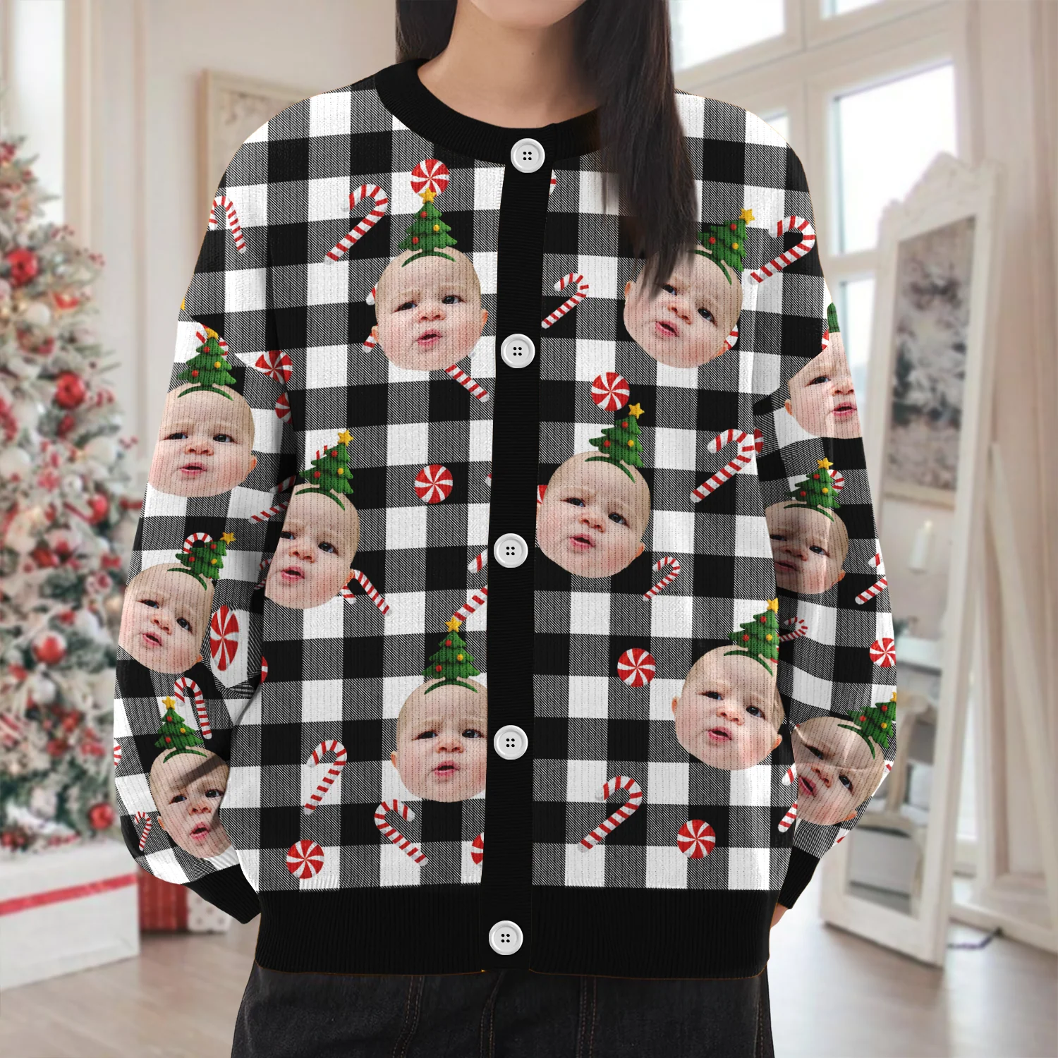 Custom Face Photo Christmas Pattern Cardigan Christmas Gift HO82 900398 - Image 5