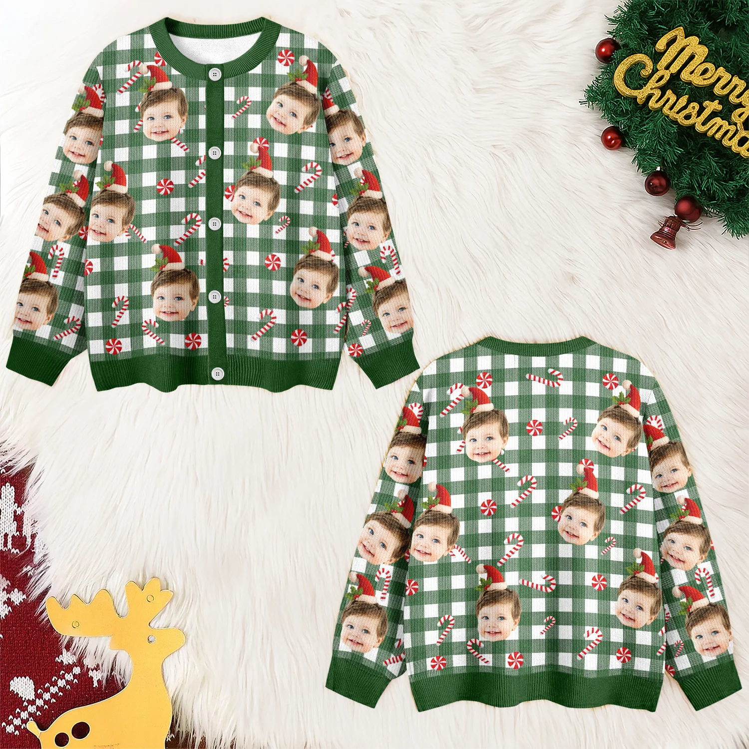 Custom Face Photo Christmas Pattern Cardigan Christmas Gift HO82 900398 - Image 8