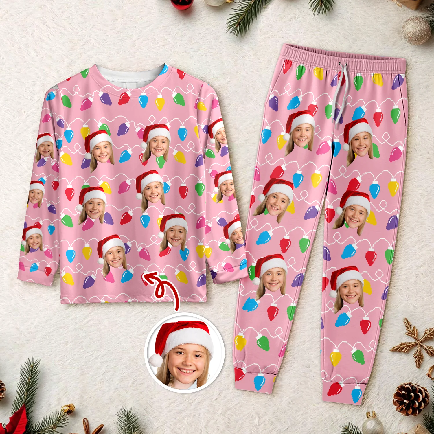 Custom Human Face Photo With Colorful Christmas Lights Sleepwear HO82 900026 - Image 3