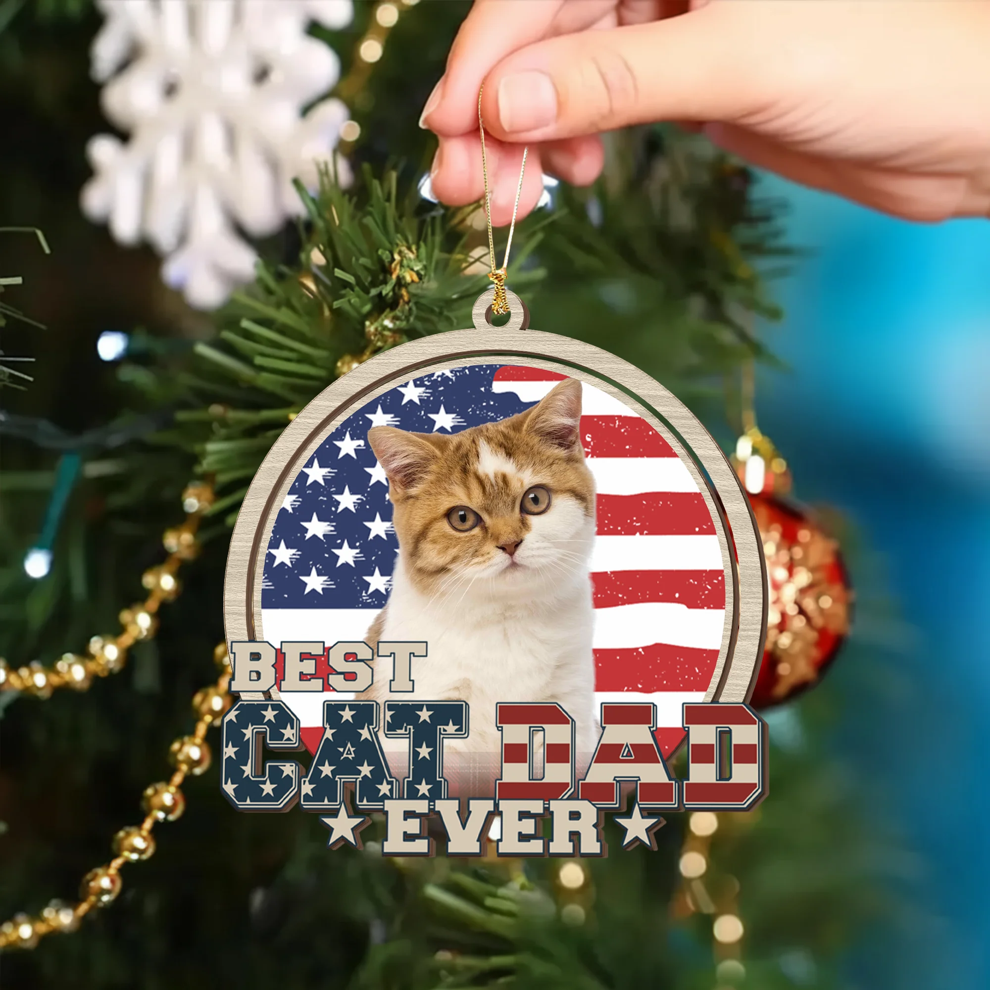 Custom Photo Best Cat Mom Cat Dad Wood Ornament LM32 895921 - Image 2